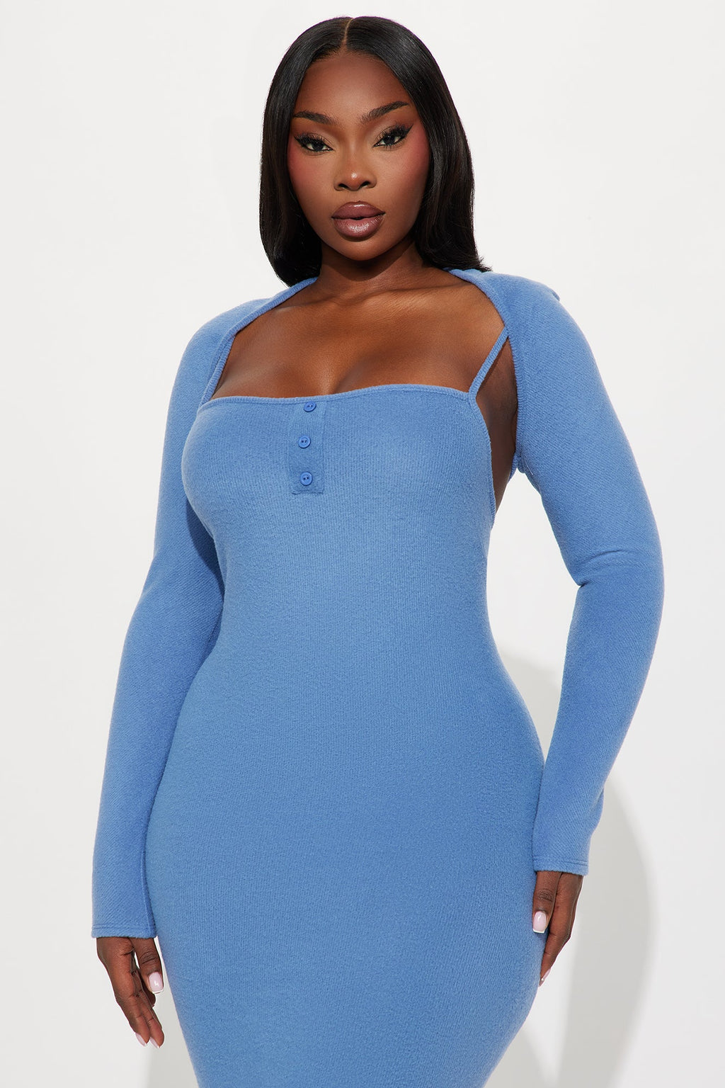No Rush Sweater Maxi Dress - Dusty Blue