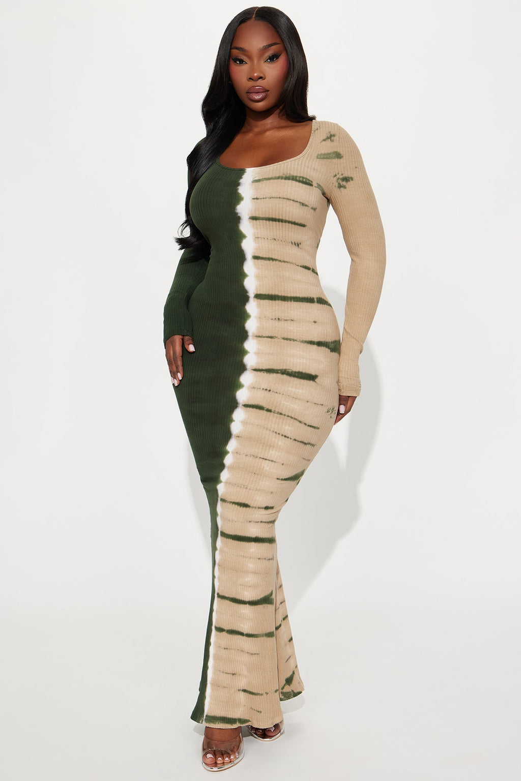 Emilia Tie Dye Ribbed Maxi Dress - Green/combo