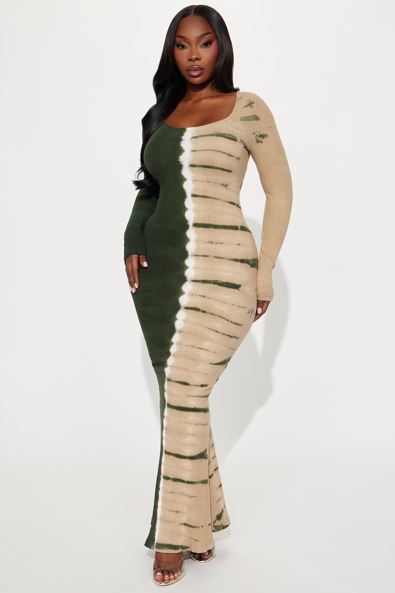 Emilia Tie Dye Ribbed Maxi Dress - Green/combo