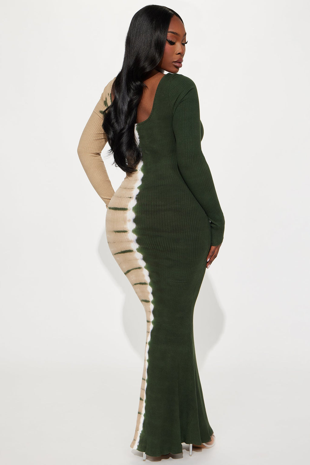 Emilia Tie Dye Ribbed Maxi Dress - Green/combo