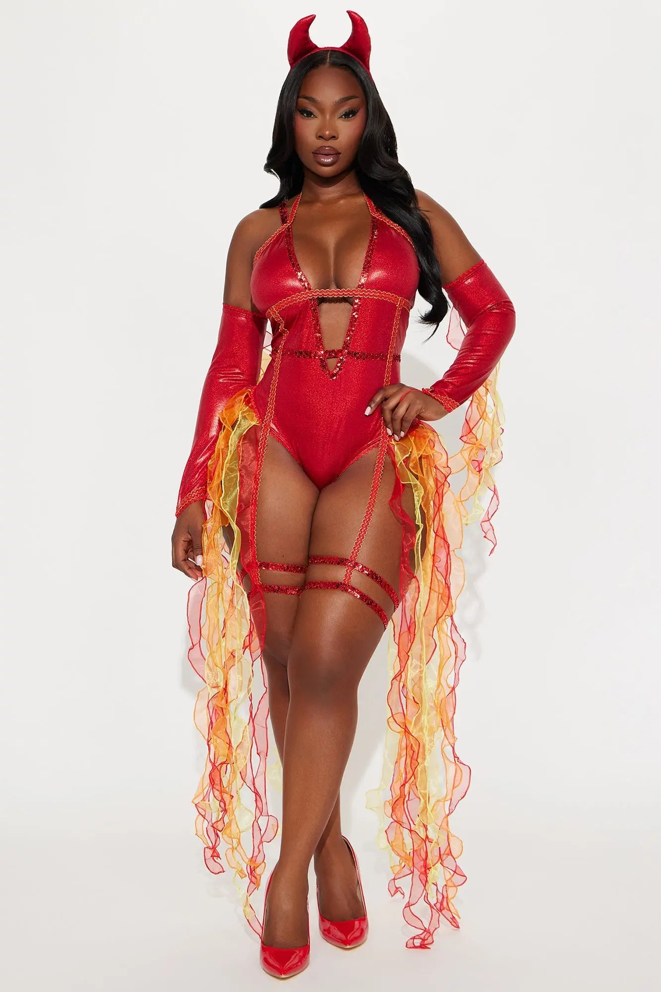 Flamin' Devil 4 Piece Costume Set - Red/combo 