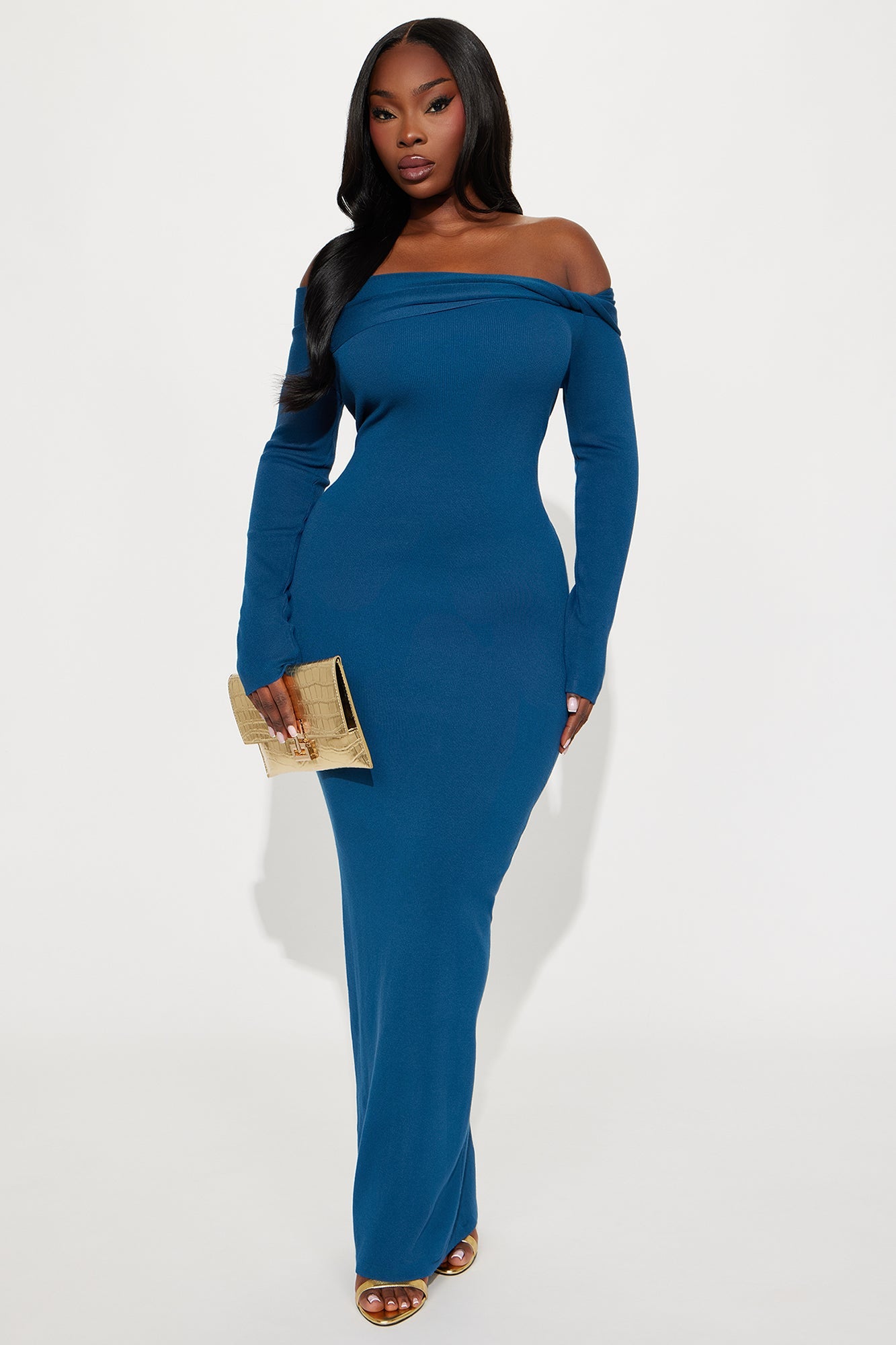 Penelope Off Shoulder Sweater Maxi Dress - Teal