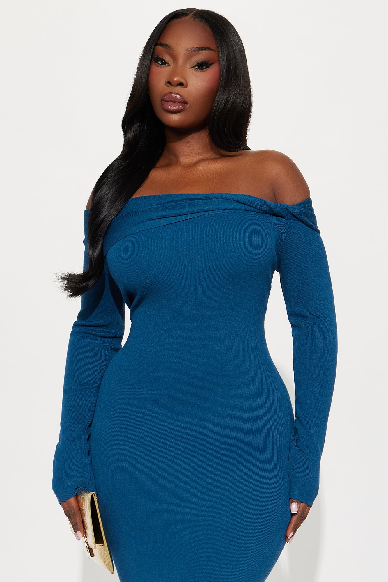 Penelope Off Shoulder Sweater Maxi Dress - Teal