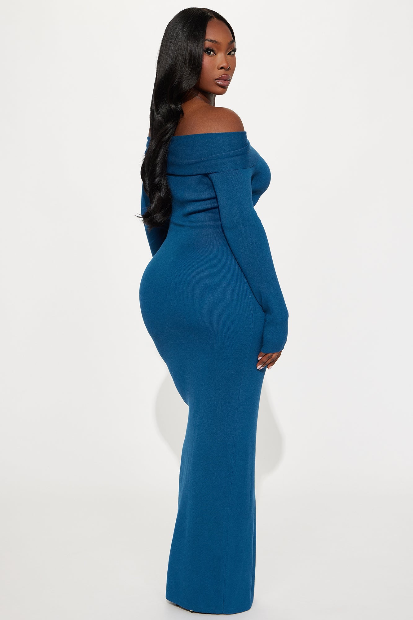 Penelope Off Shoulder Sweater Maxi Dress - Teal