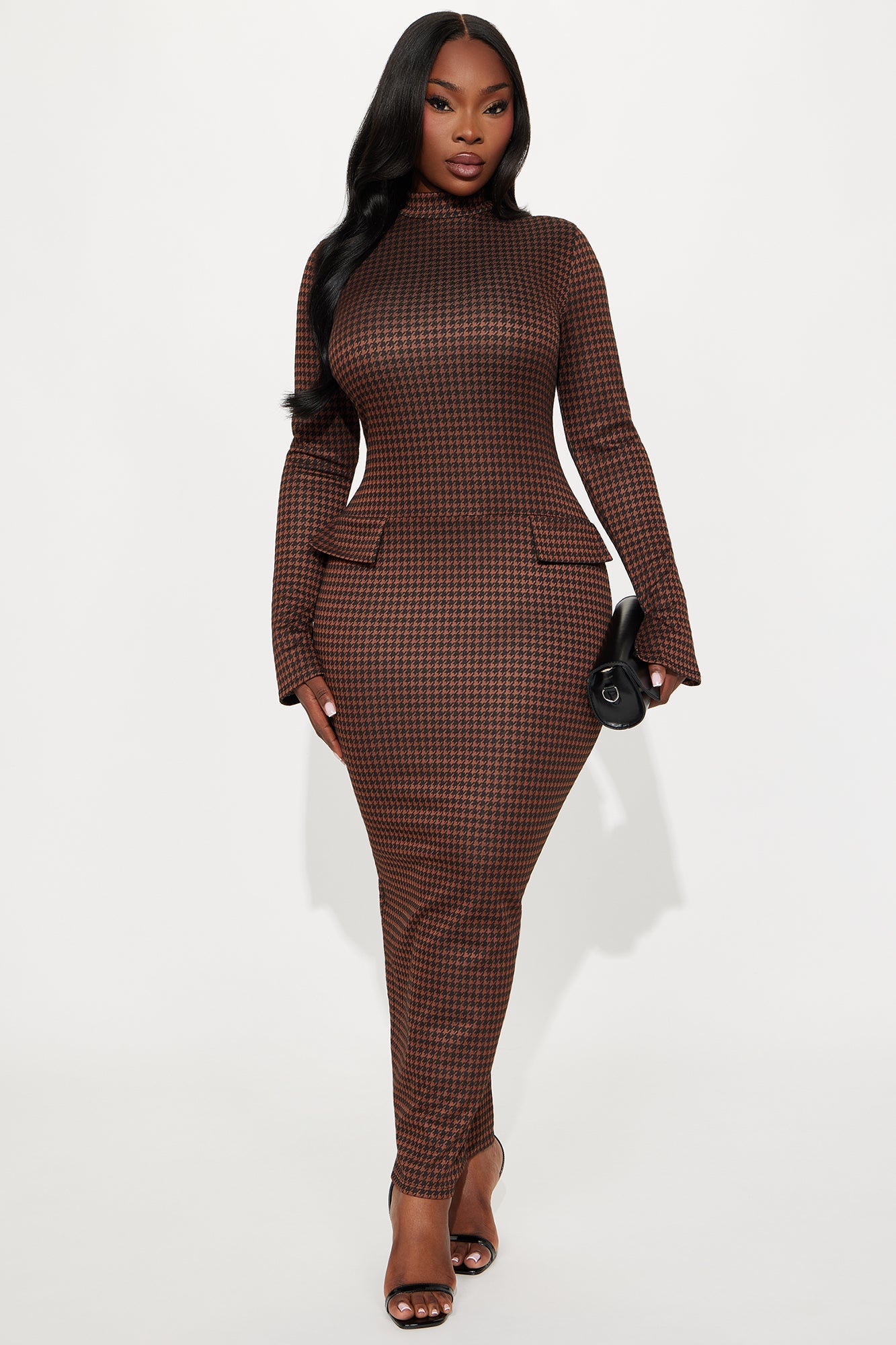 Nixie Houndstooth Maxi Dress - Rust/combo