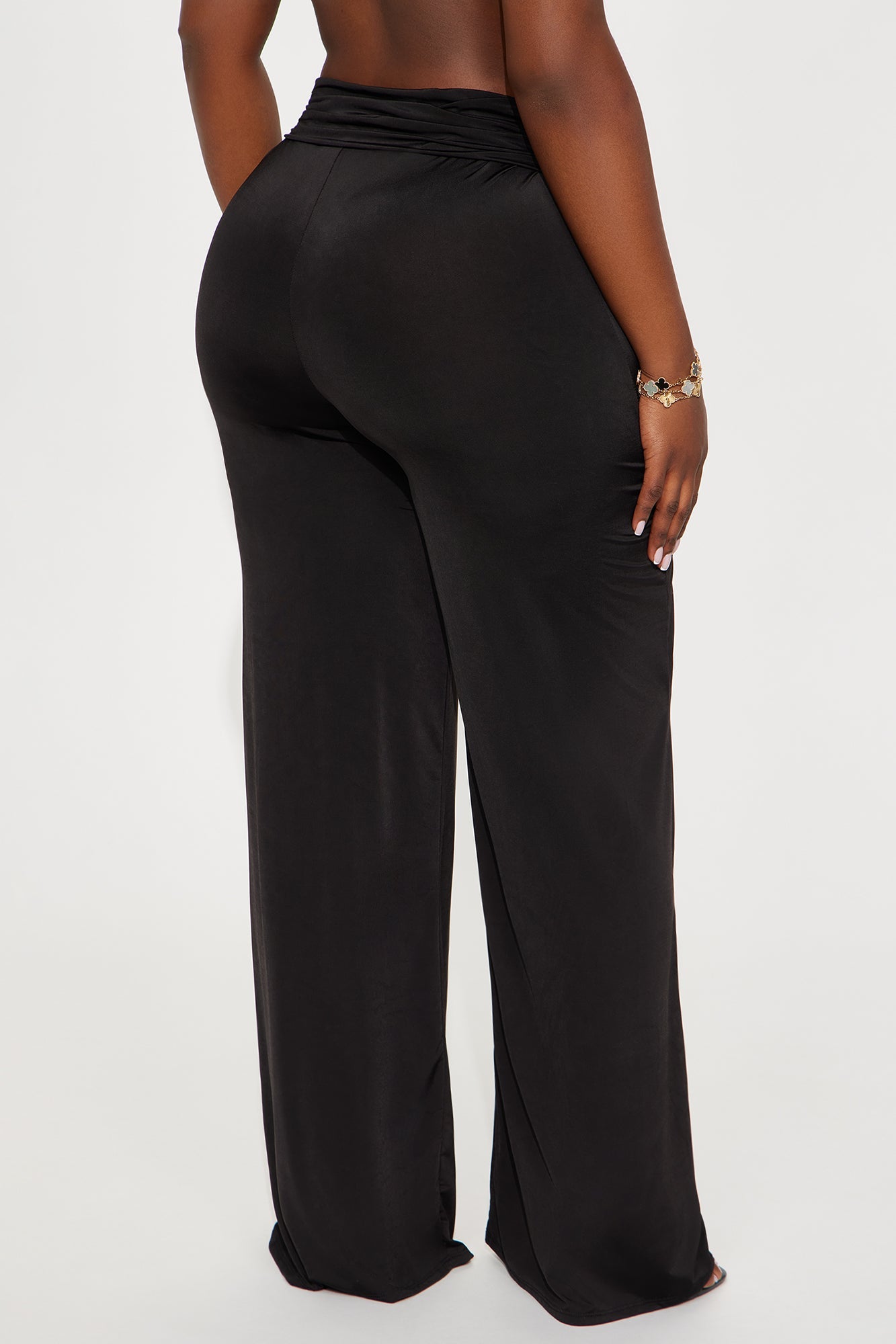 Spoiled Diva Low Rise Wide Leg Ruched Pant 33 - Black