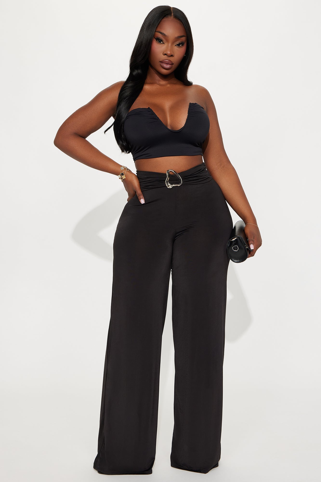 Spoiled Diva Low Rise Wide Leg Ruched Pant 33 - Black
