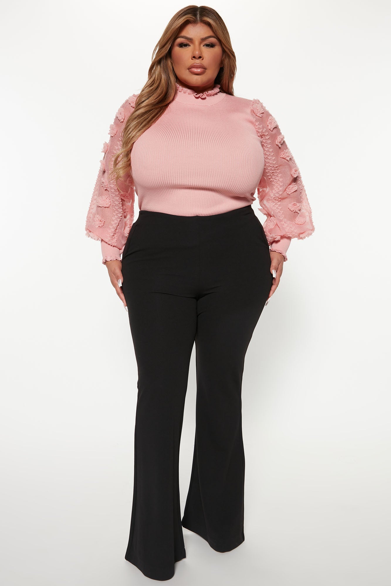 Pretty Petals Mock Neck Sweater - Rose