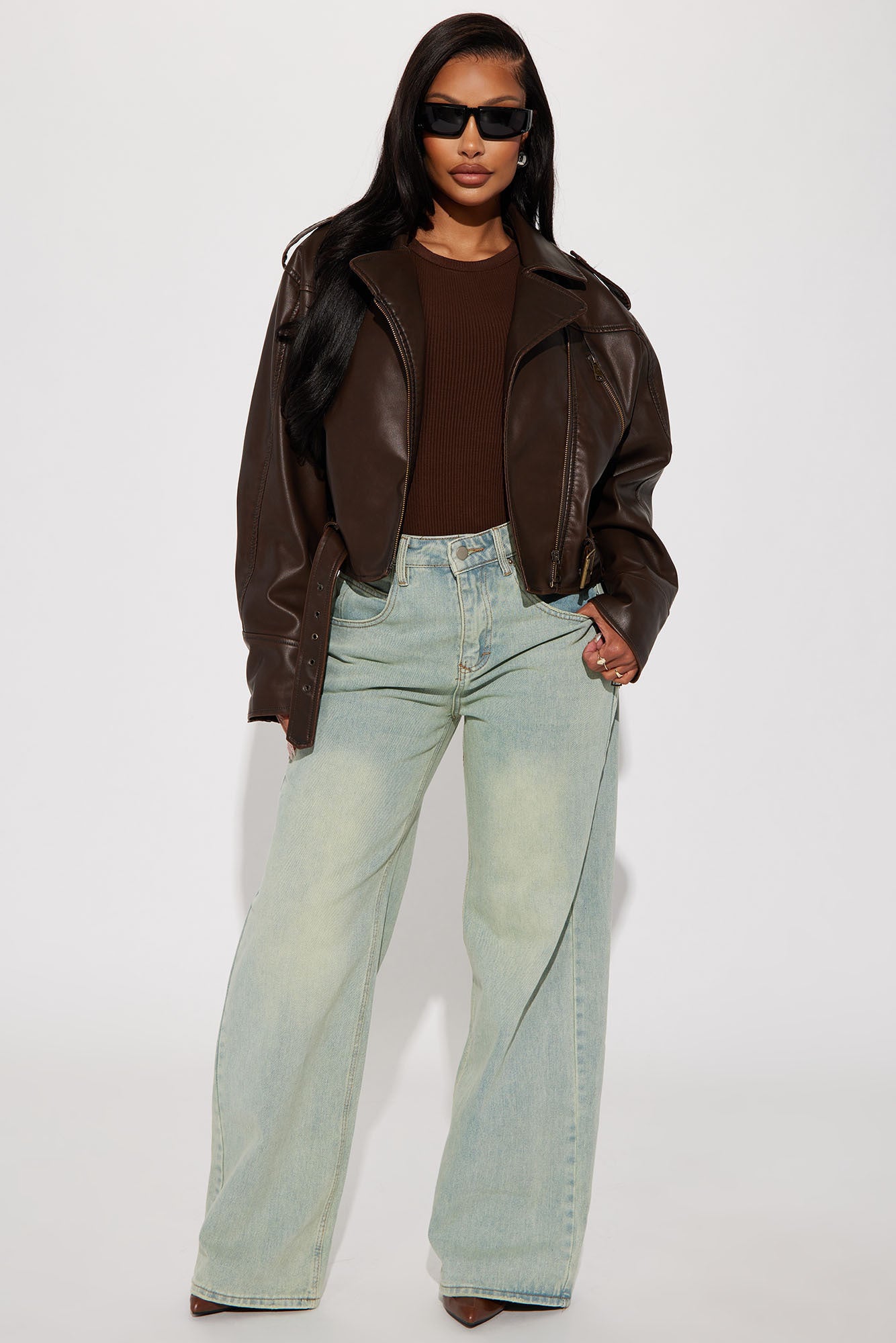 Check The Deets Faux Leather Moto Jacket - Brown