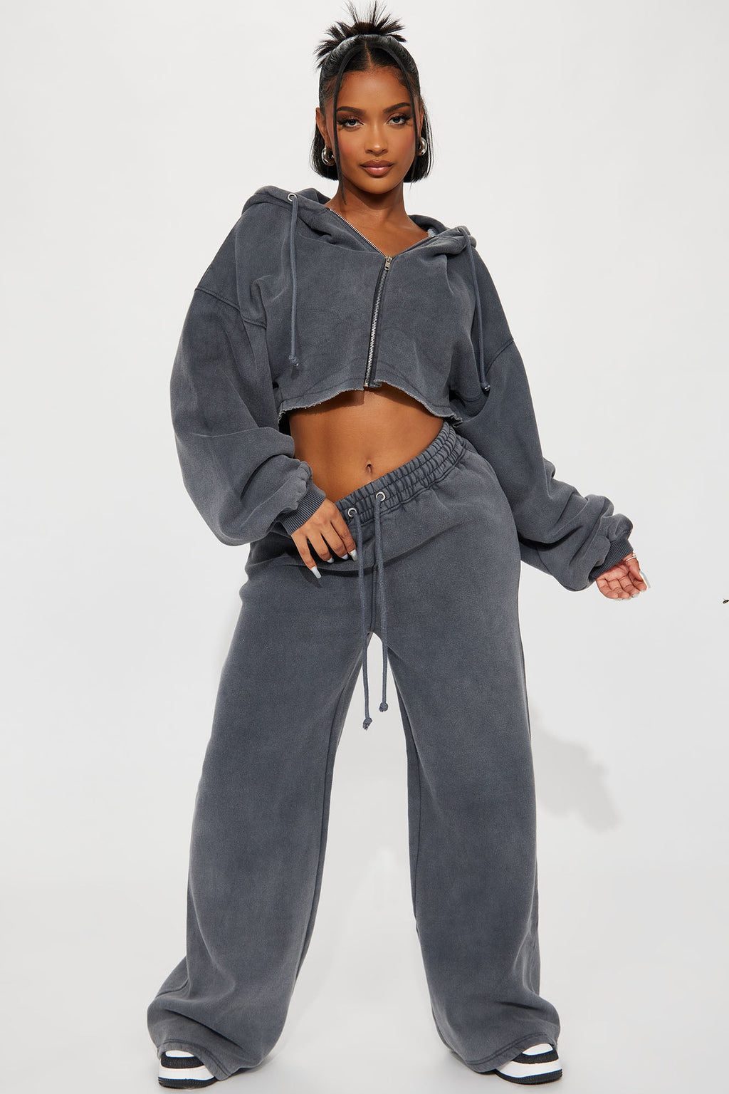 On The Go Fleece Pant Set - Charcoal