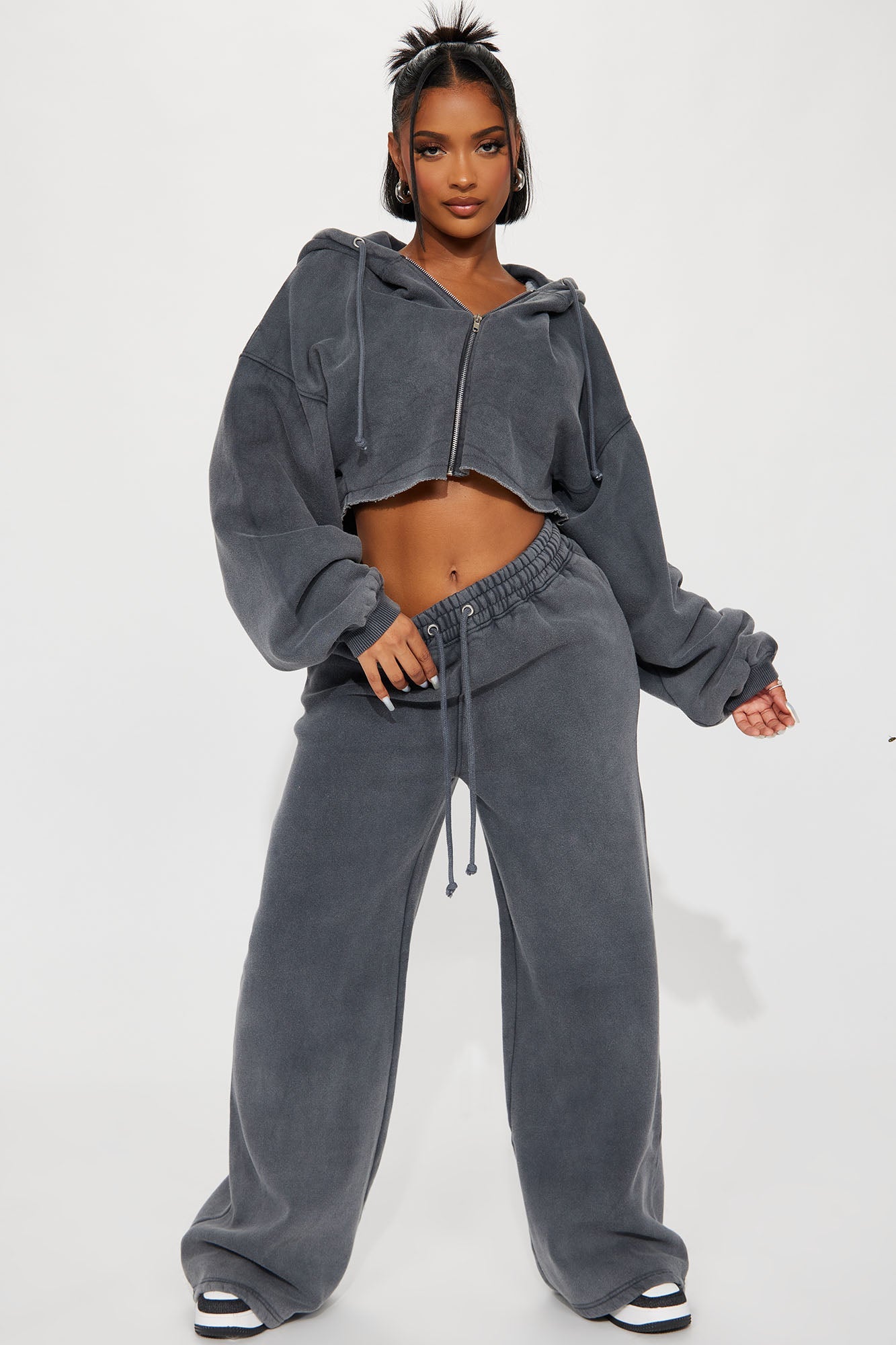 On The Go Fleece Pant Set - Charcoal