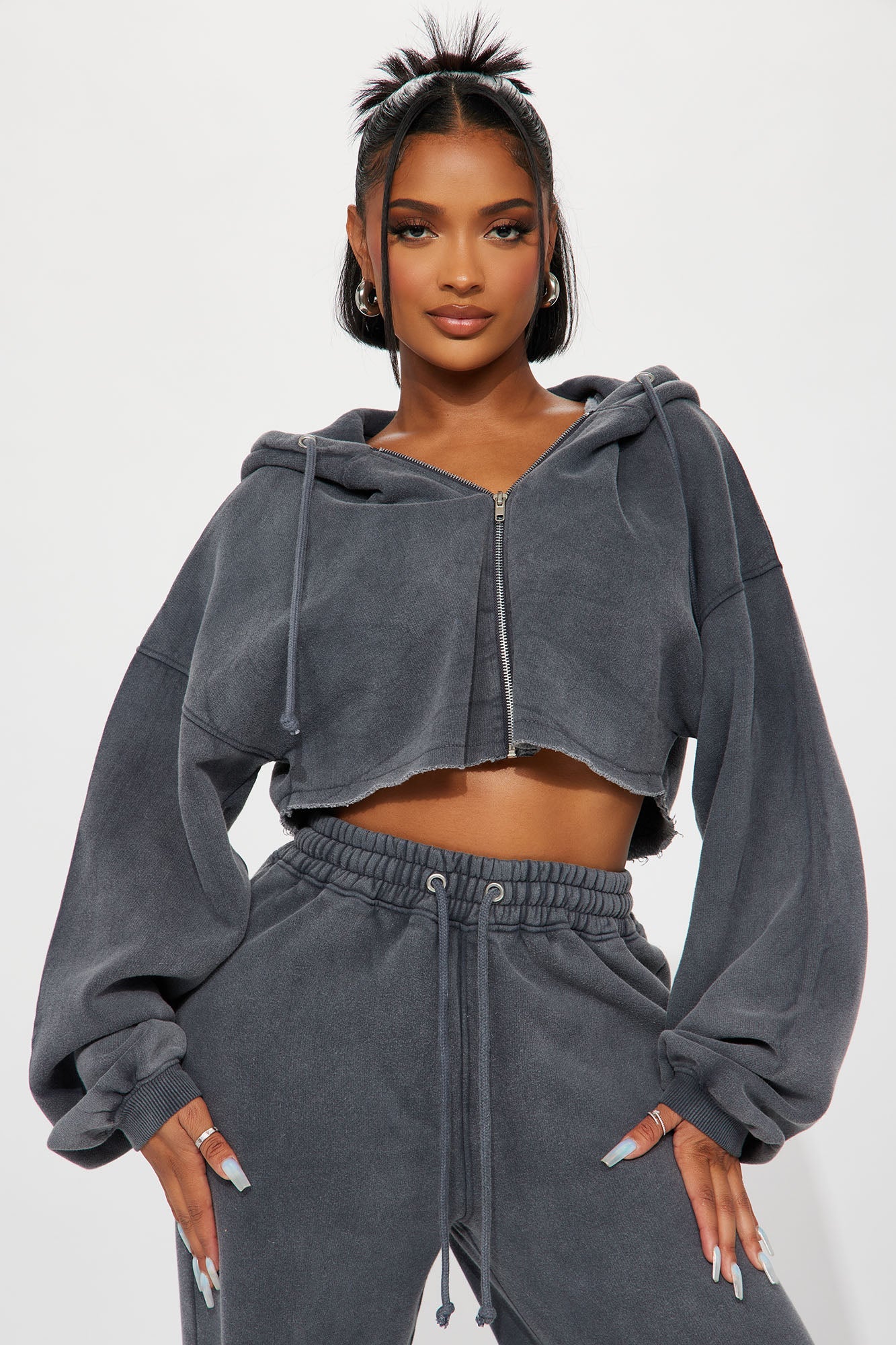 On The Go Fleece Pant Set - Charcoal