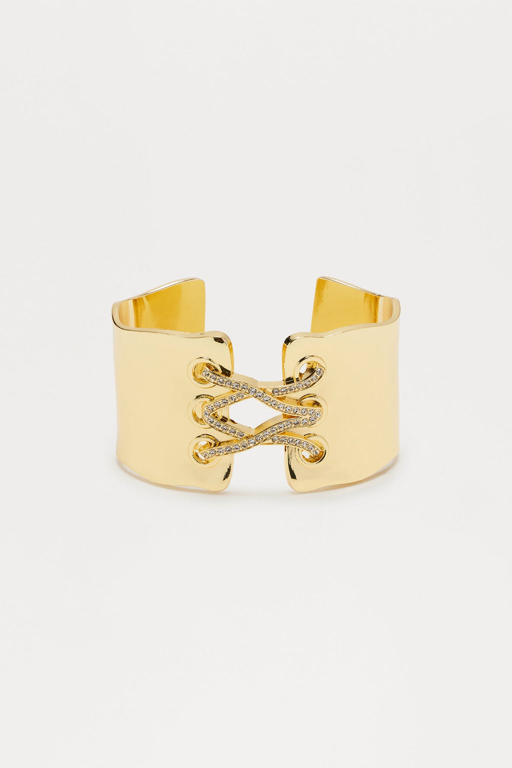 Laced Up Rhinestone Embellished Cuff Bracelet - Gold