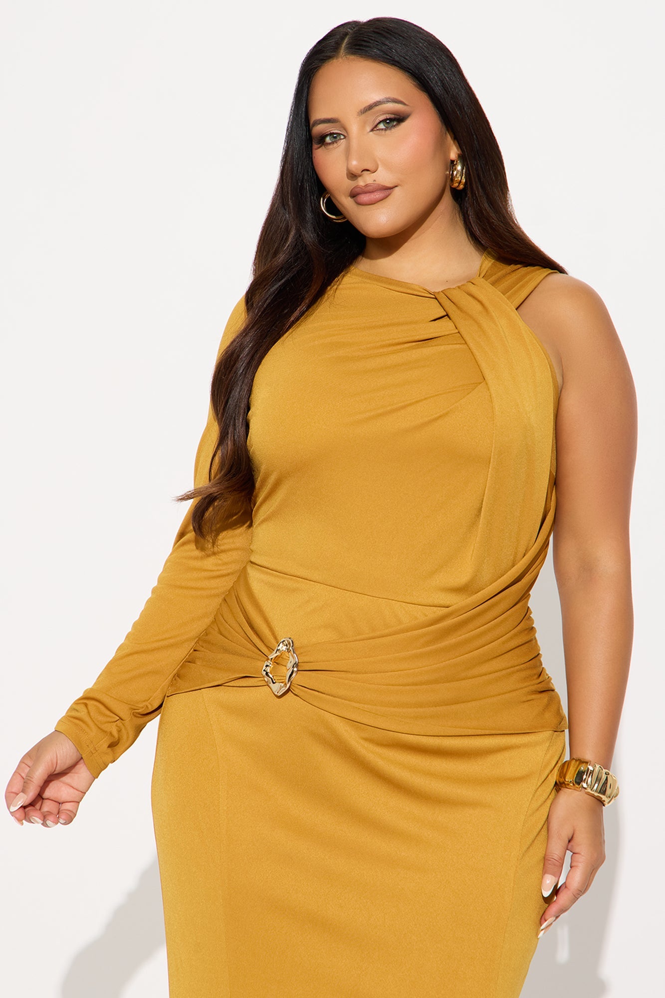 Can't Be Tamed Asymmetrical Maxi Dress - Mustard