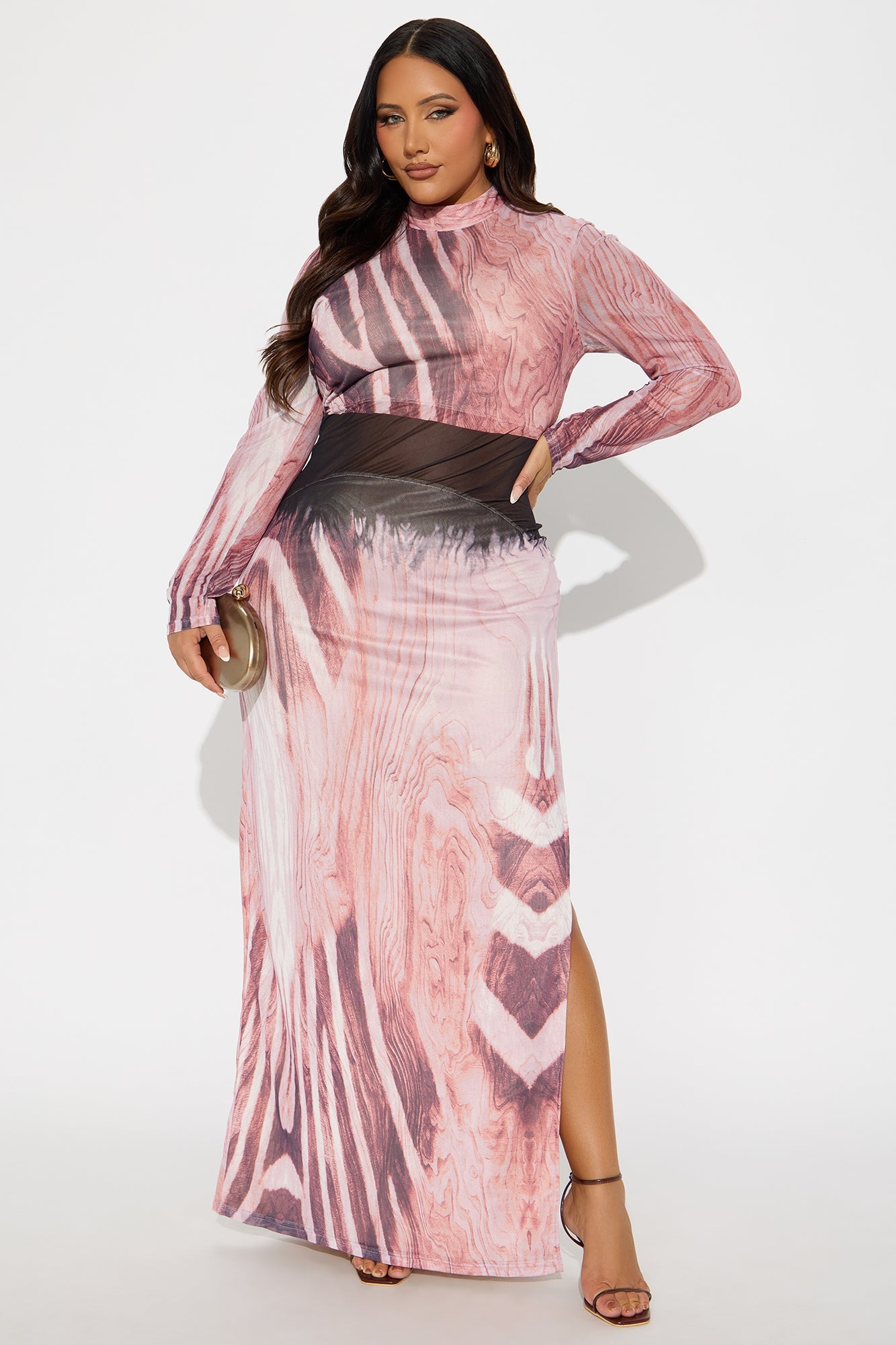 Wild Side Mock Neck Maxi Dress - Pink/combo