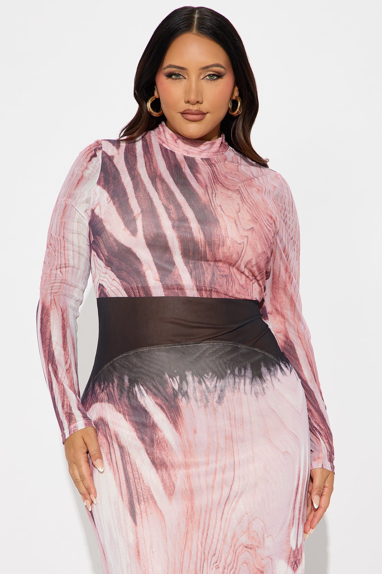 Wild Side Mock Neck Maxi Dress - Pink/combo