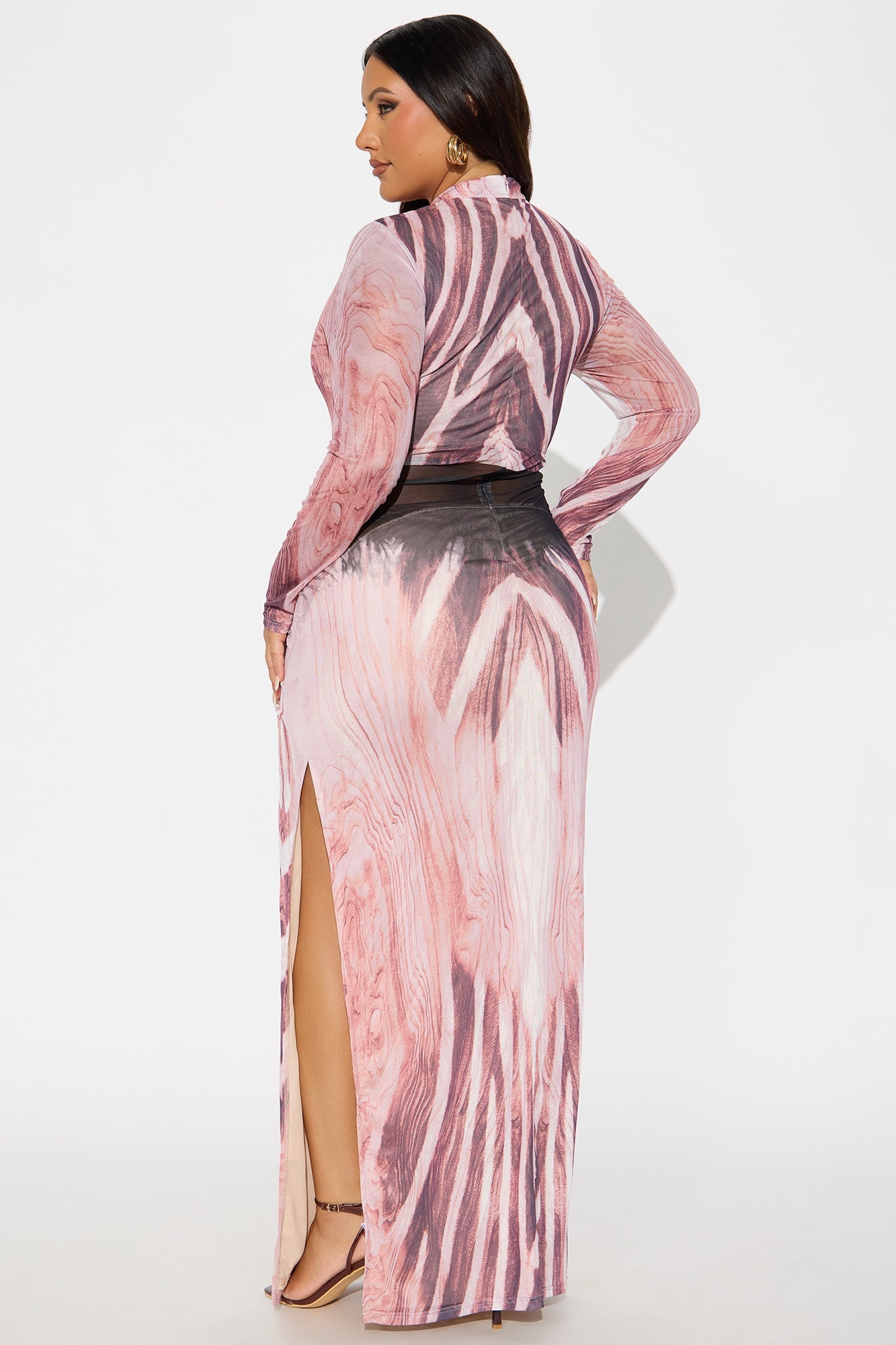 Wild Side Mock Neck Maxi Dress - Pink/combo