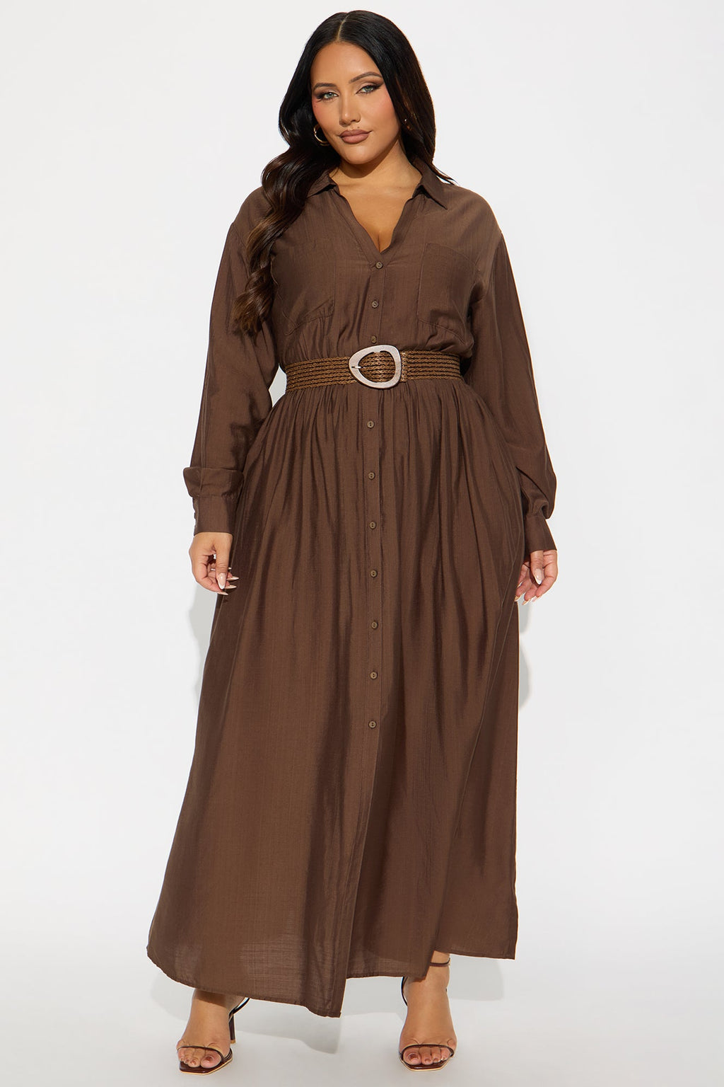Alaya Linen Maxi Shirt Dress - Brown