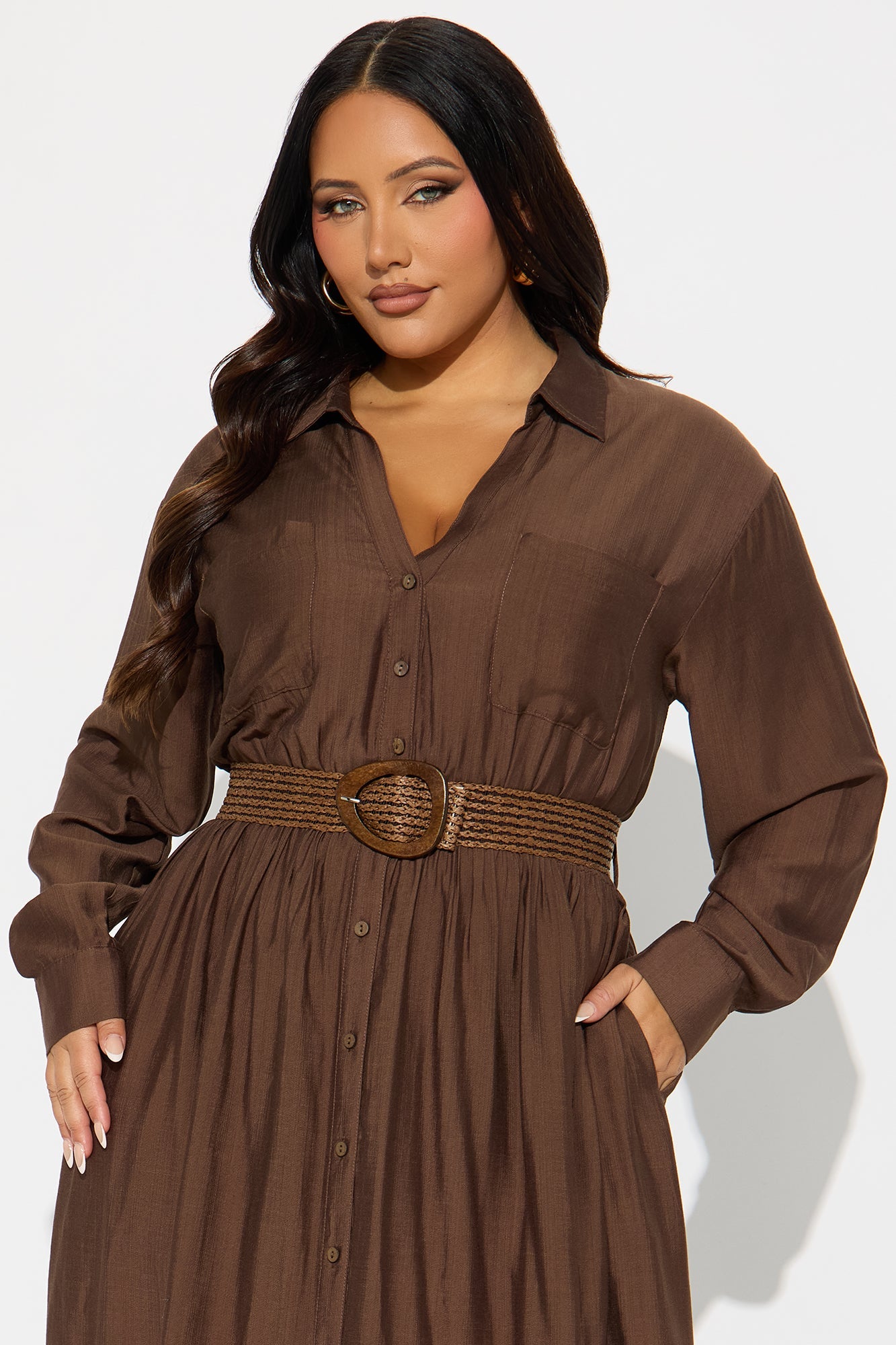 Alaya Linen Maxi Shirt Dress - Brown