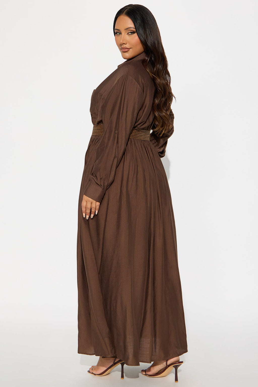 Alaya Linen Maxi Shirt Dress - Brown