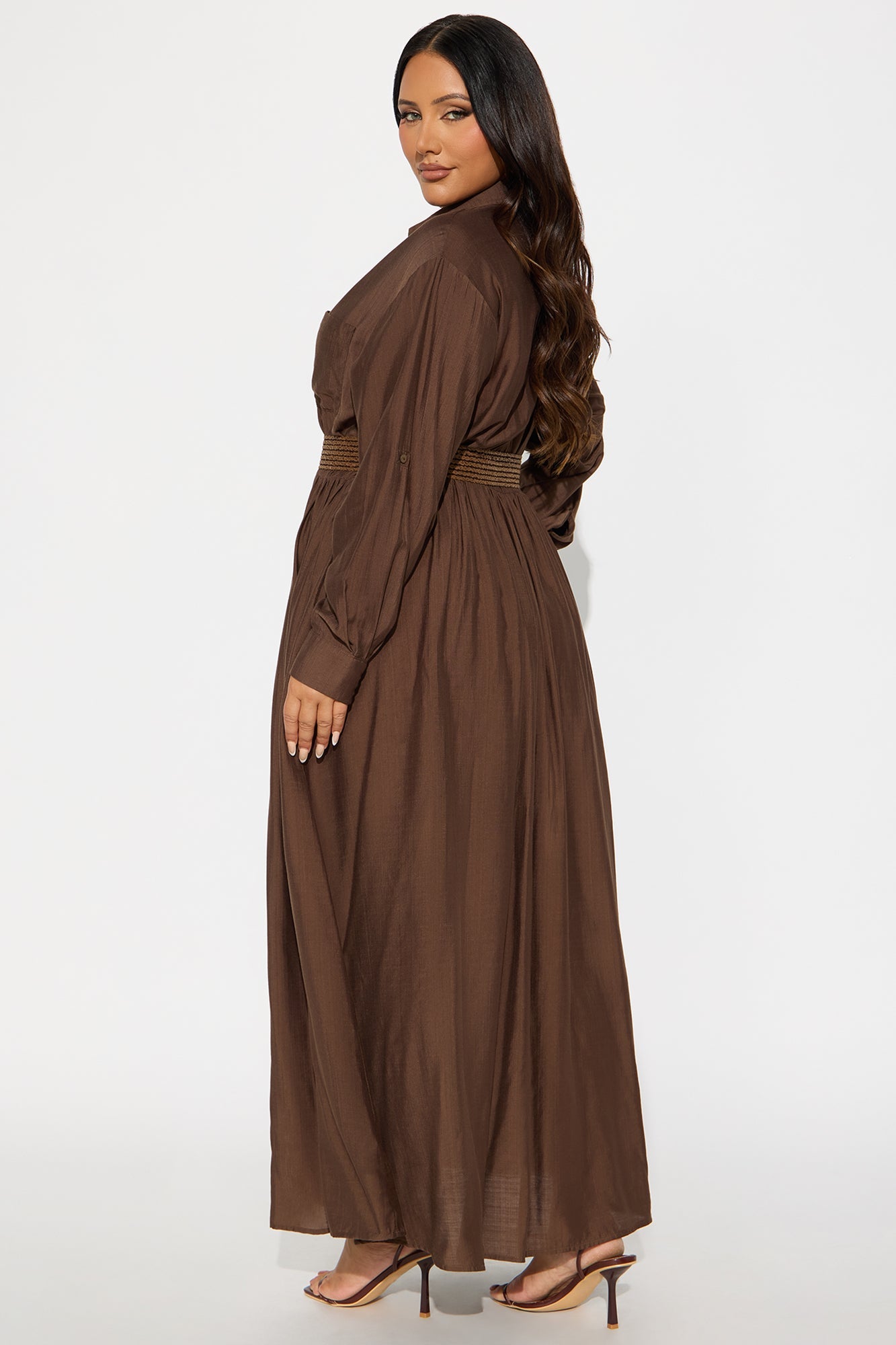 Alaya Linen Maxi Shirt Dress - Brown