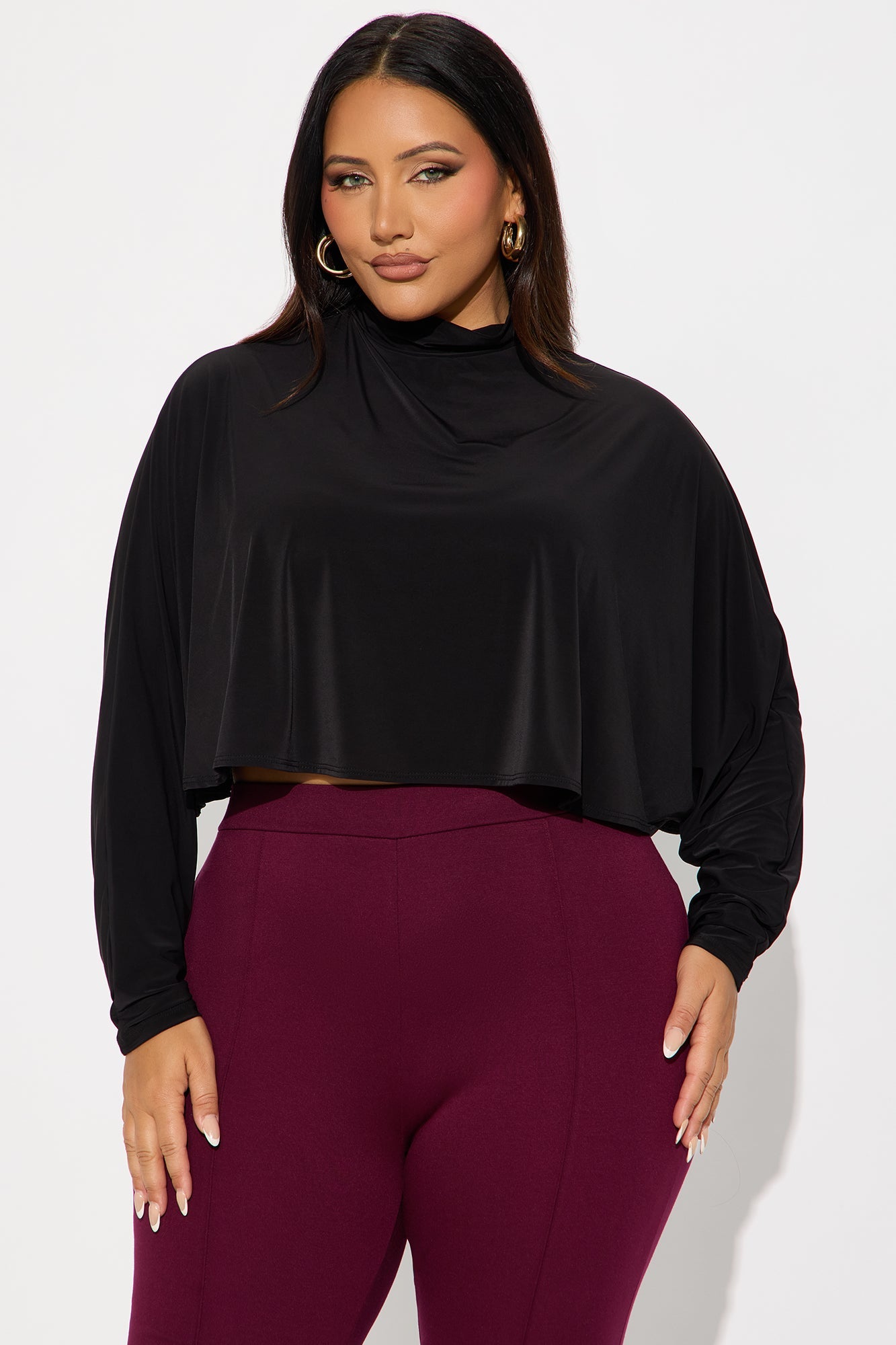 Come Around Top Long Mock Neck Top - Black
