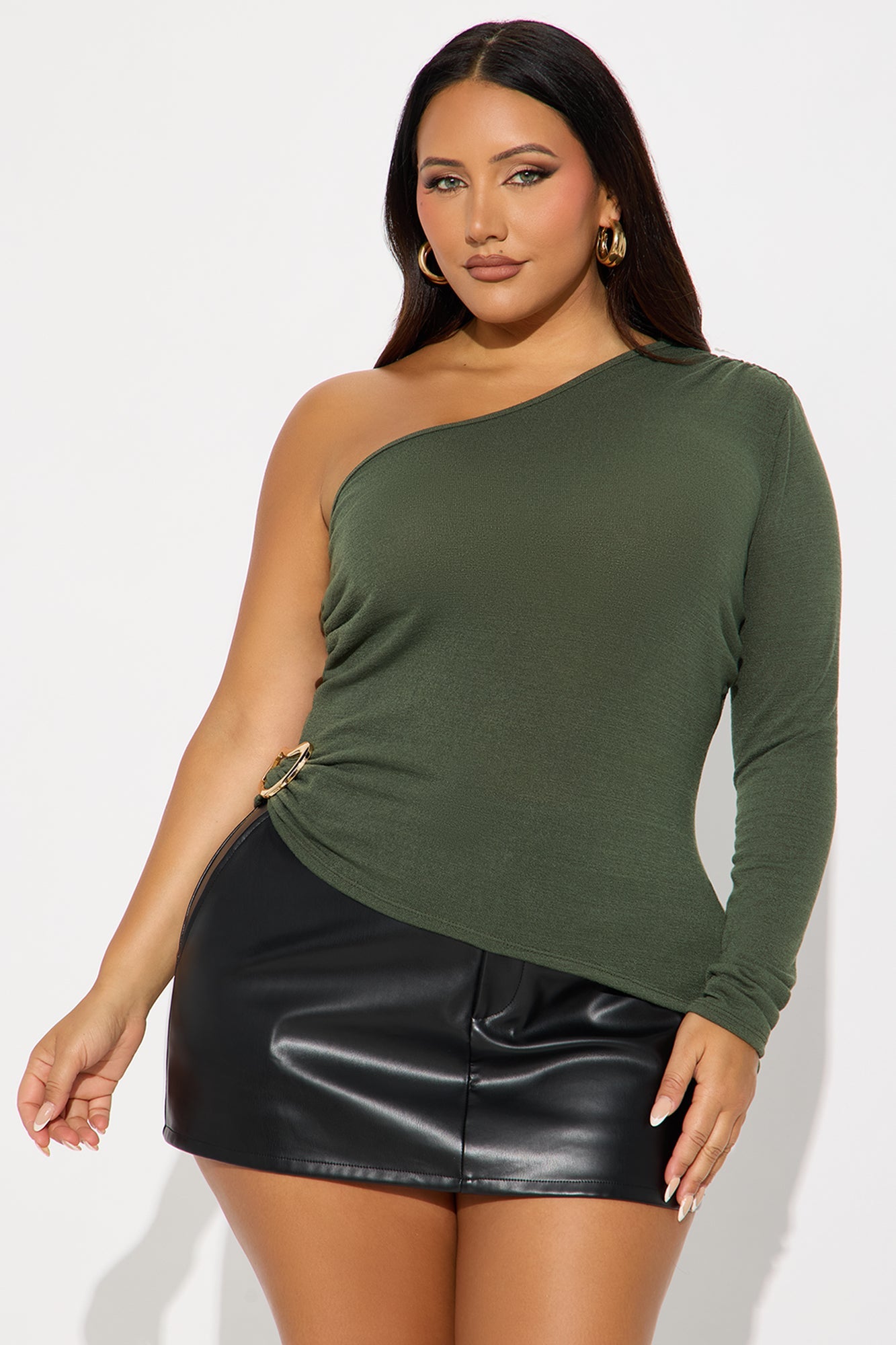 Zienna Ruched One shoulder Top - Olive