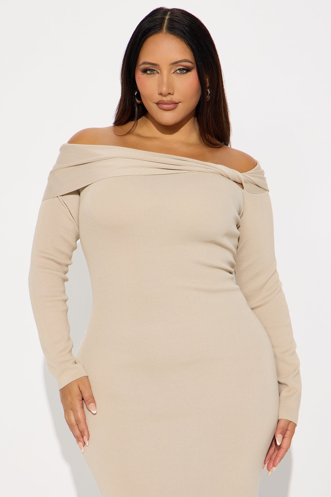 Penelope Off Shoulder Sweater Maxi Dress - Stone