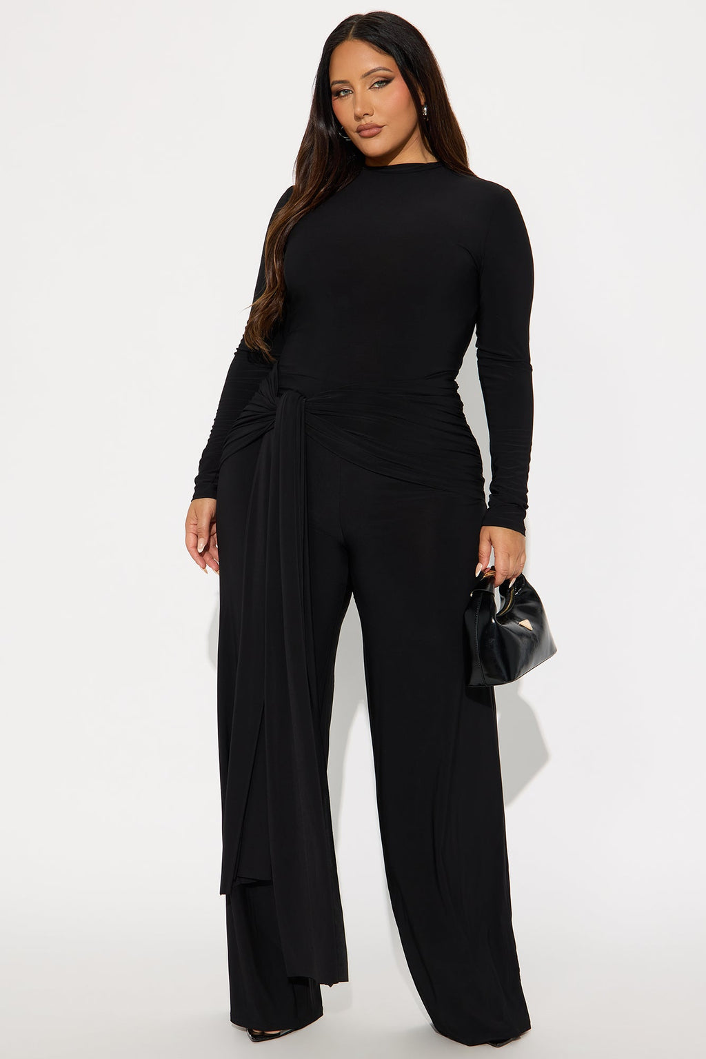 Lainey Long Sleeve Wide Leg Jumpsuit - Black