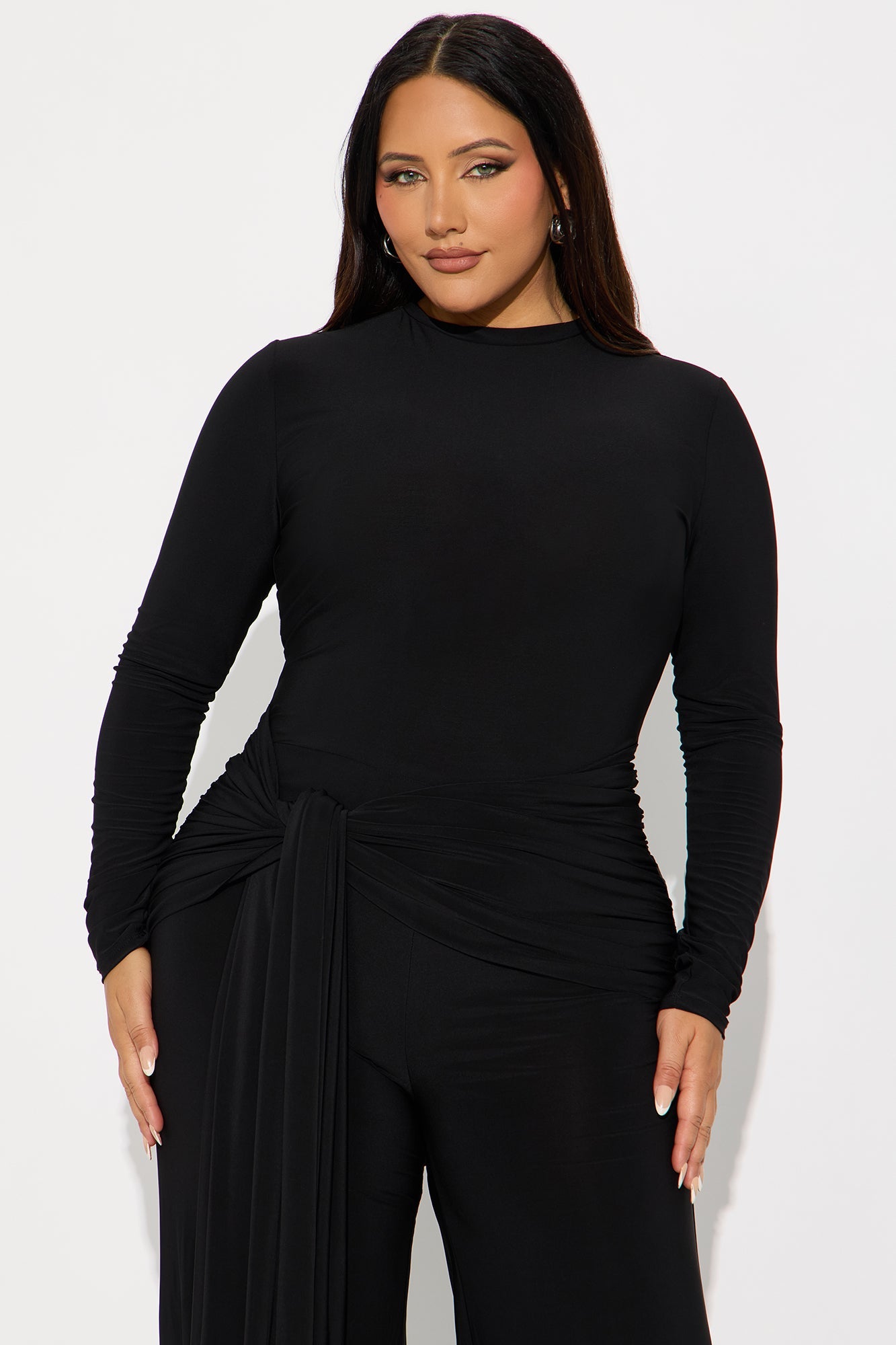 Lainey Long Sleeve Wide Leg Jumpsuit - Black