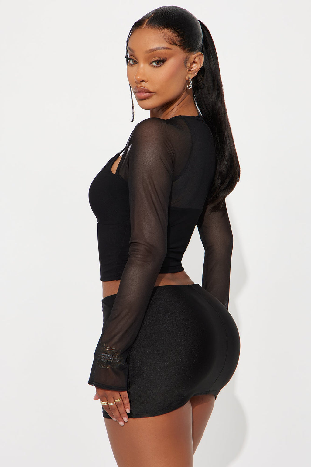 Lettie Long Sleeve Corset Top - Black