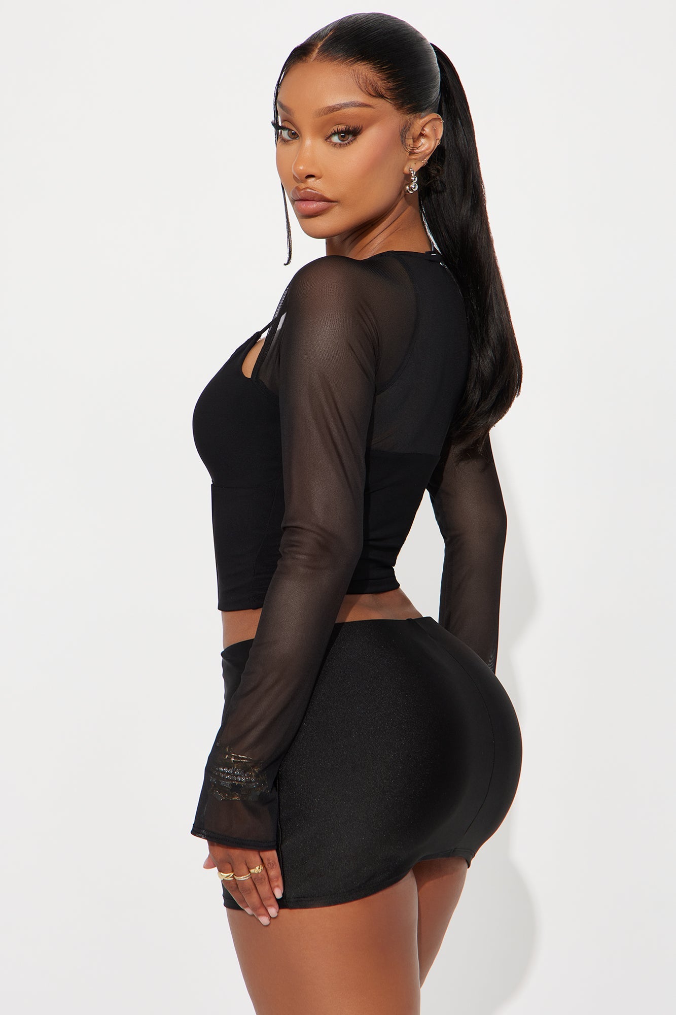 Lettie Long Sleeve Corset Top - Black