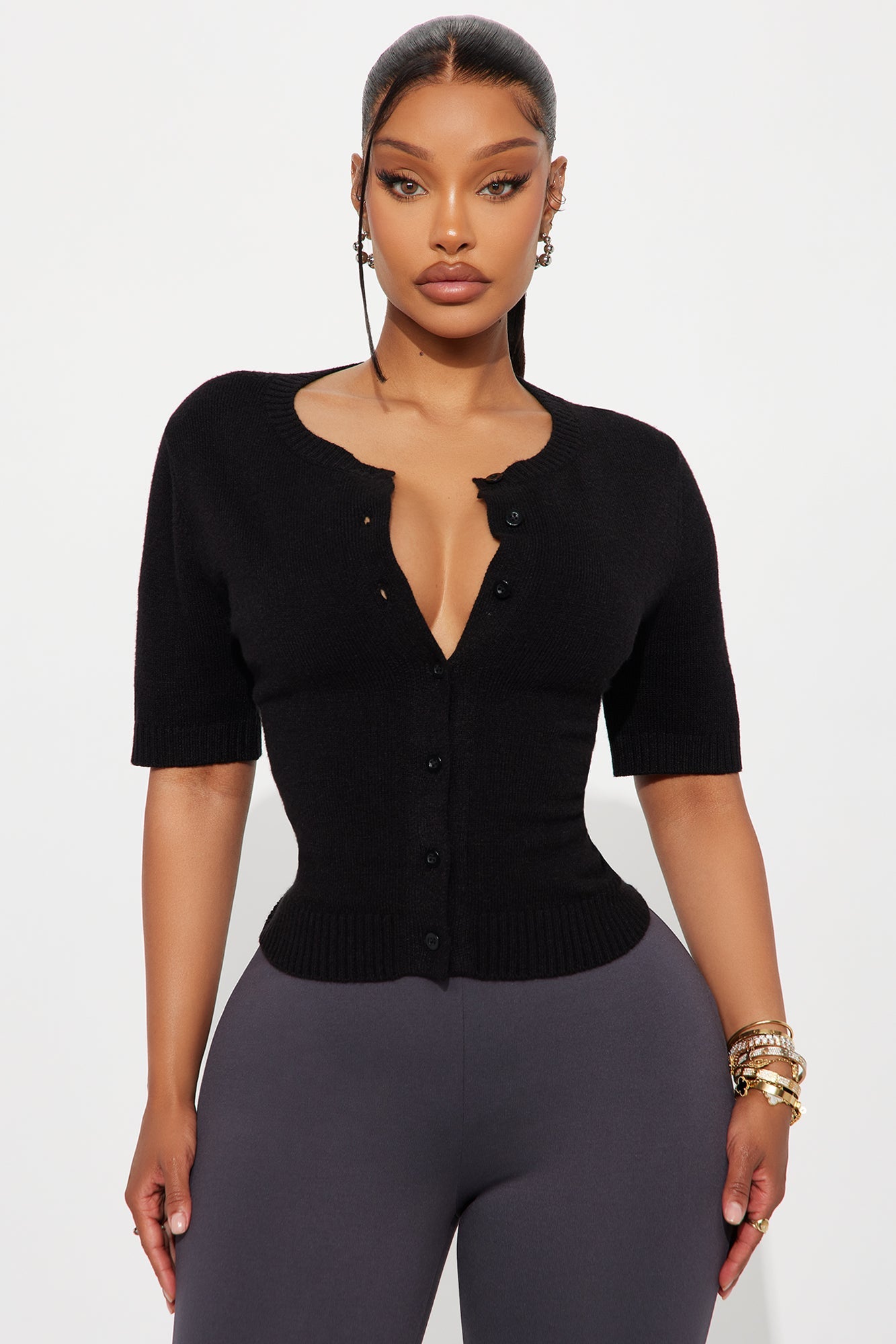 Too Cute Short Sleeve Cardigan - Black