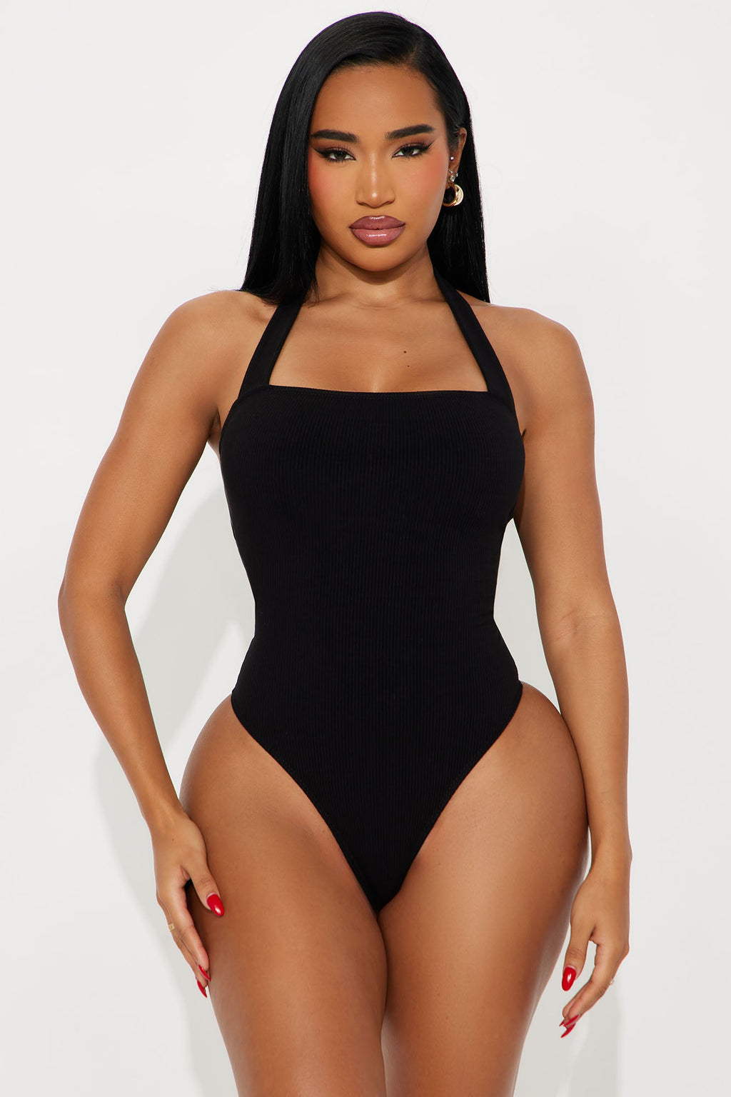 Brianna Snatched Halter Bodysuit - Black