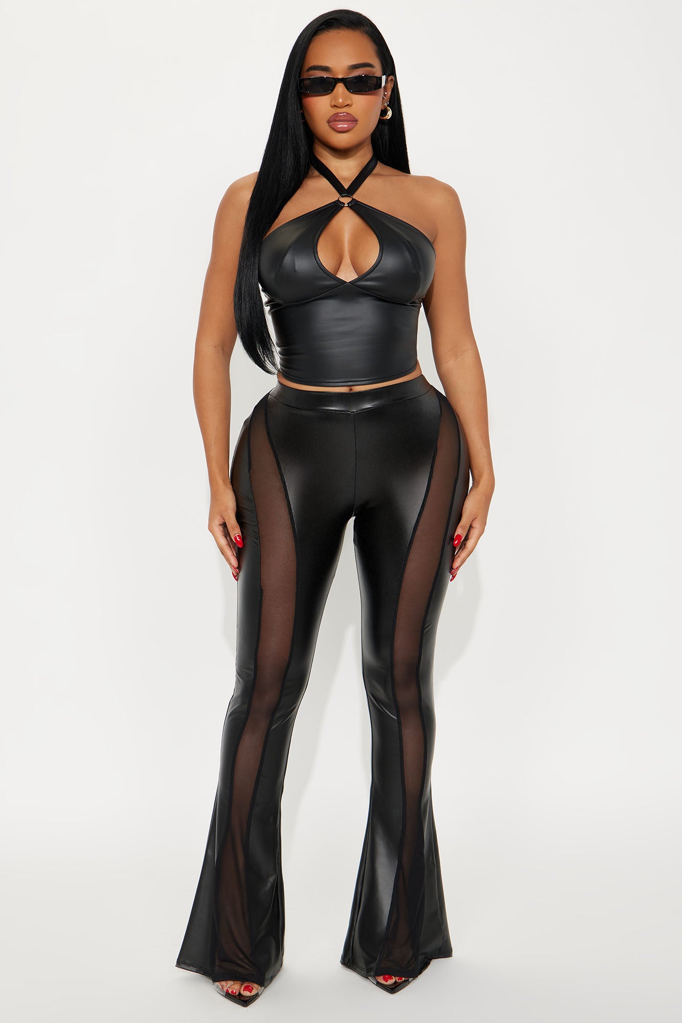 See Right Through You Faux Leather Flare Pant 32″ - Black