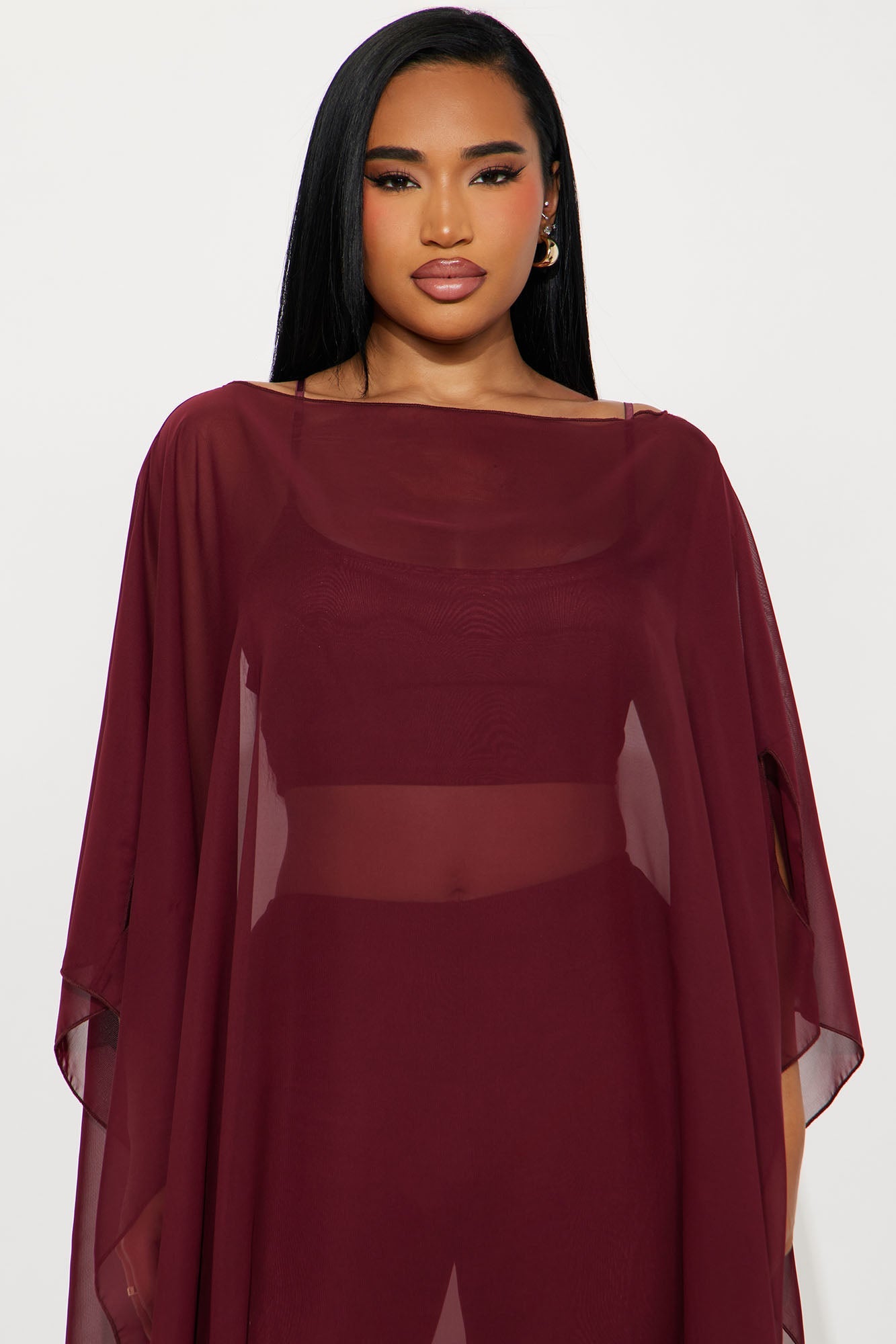 Just A Glimpse Draped 3 Piece Pant Set - Burgundy