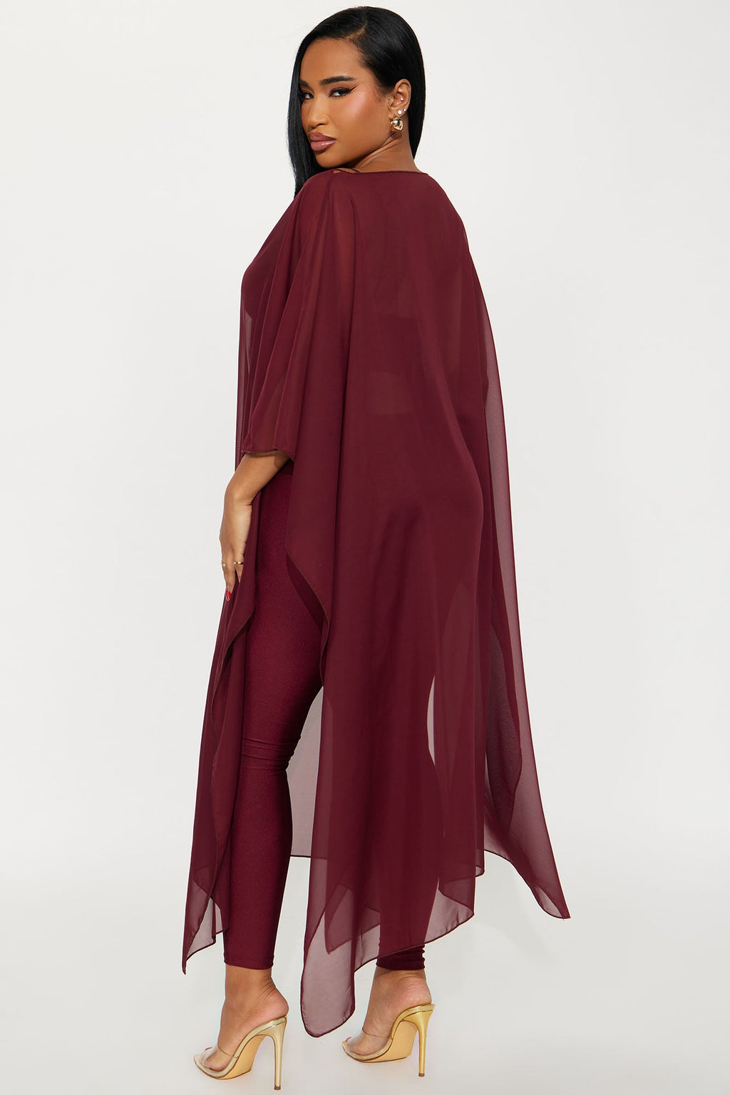Just A Glimpse Draped 3 Piece Pant Set - Burgundy