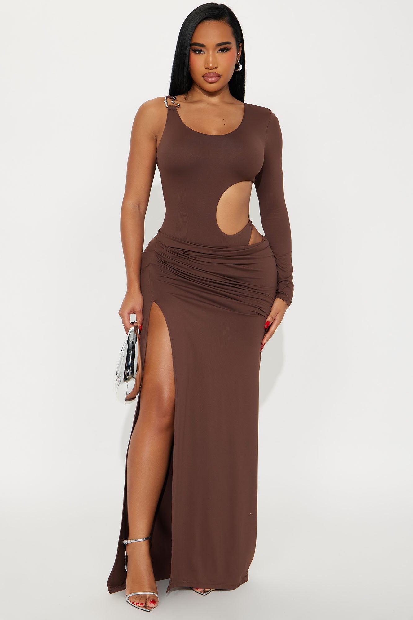 Spend It Asymmetrical Maxi Dress - Brown