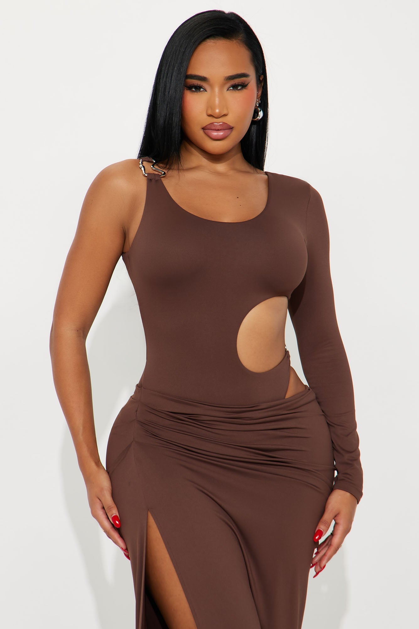 Spend It Asymmetrical Maxi Dress - Brown
