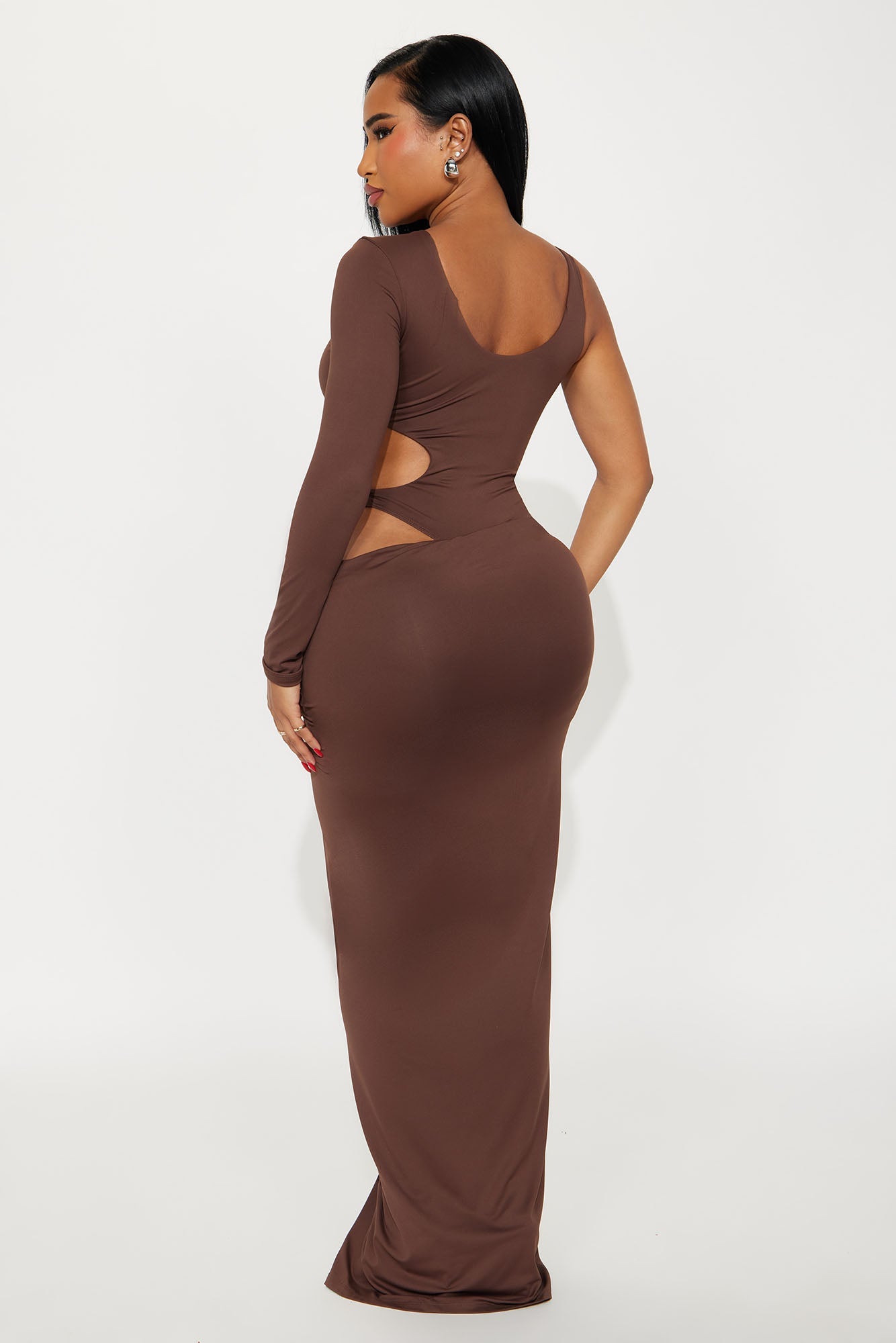 Spend It Asymmetrical Maxi Dress - Brown