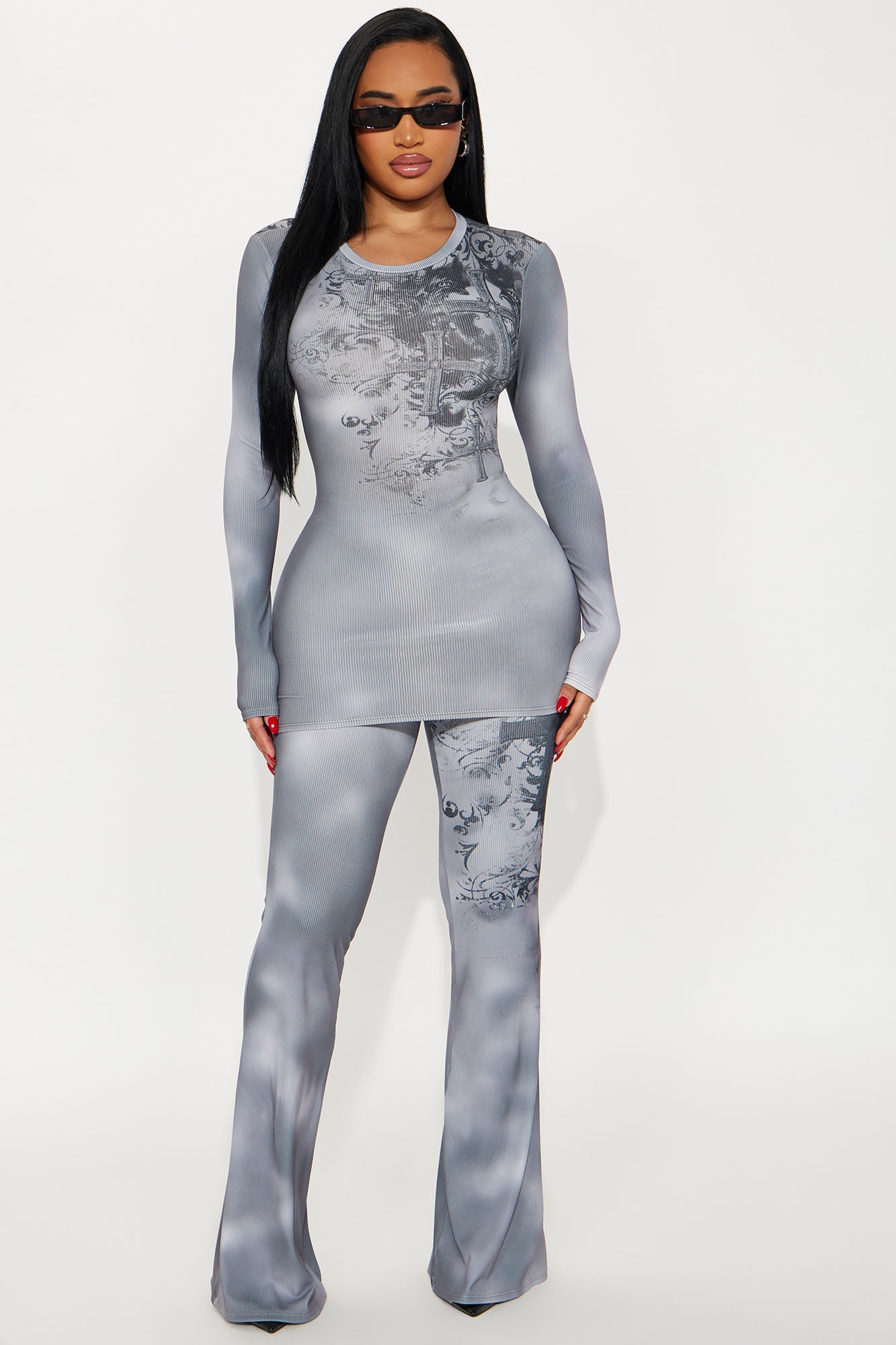 Ready To Ride Graphic Ribbed Pant Set - Grey