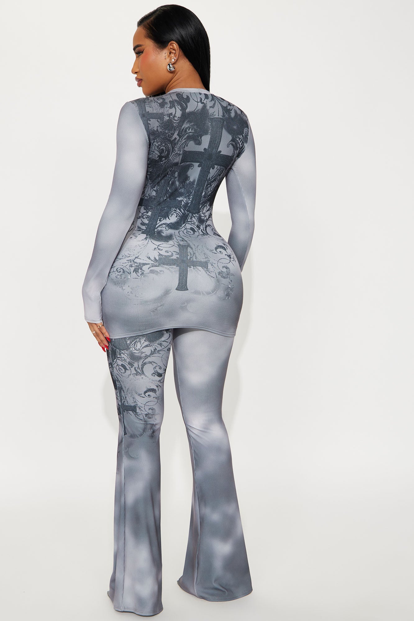 Ready To Ride Graphic Ribbed Pant Set - Grey