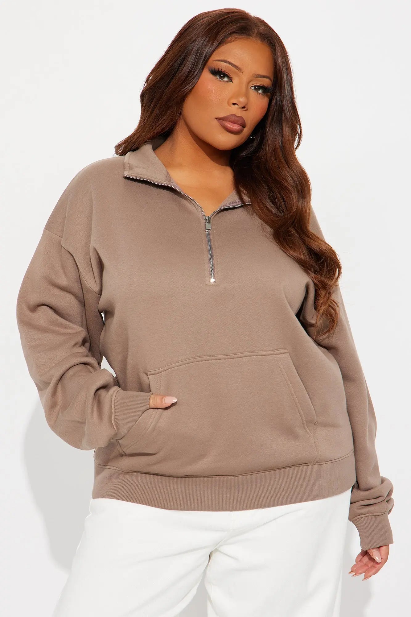 Stole My Ex Boyfriend's Oversized Quarter Zip Sweatshirt - Mocha 