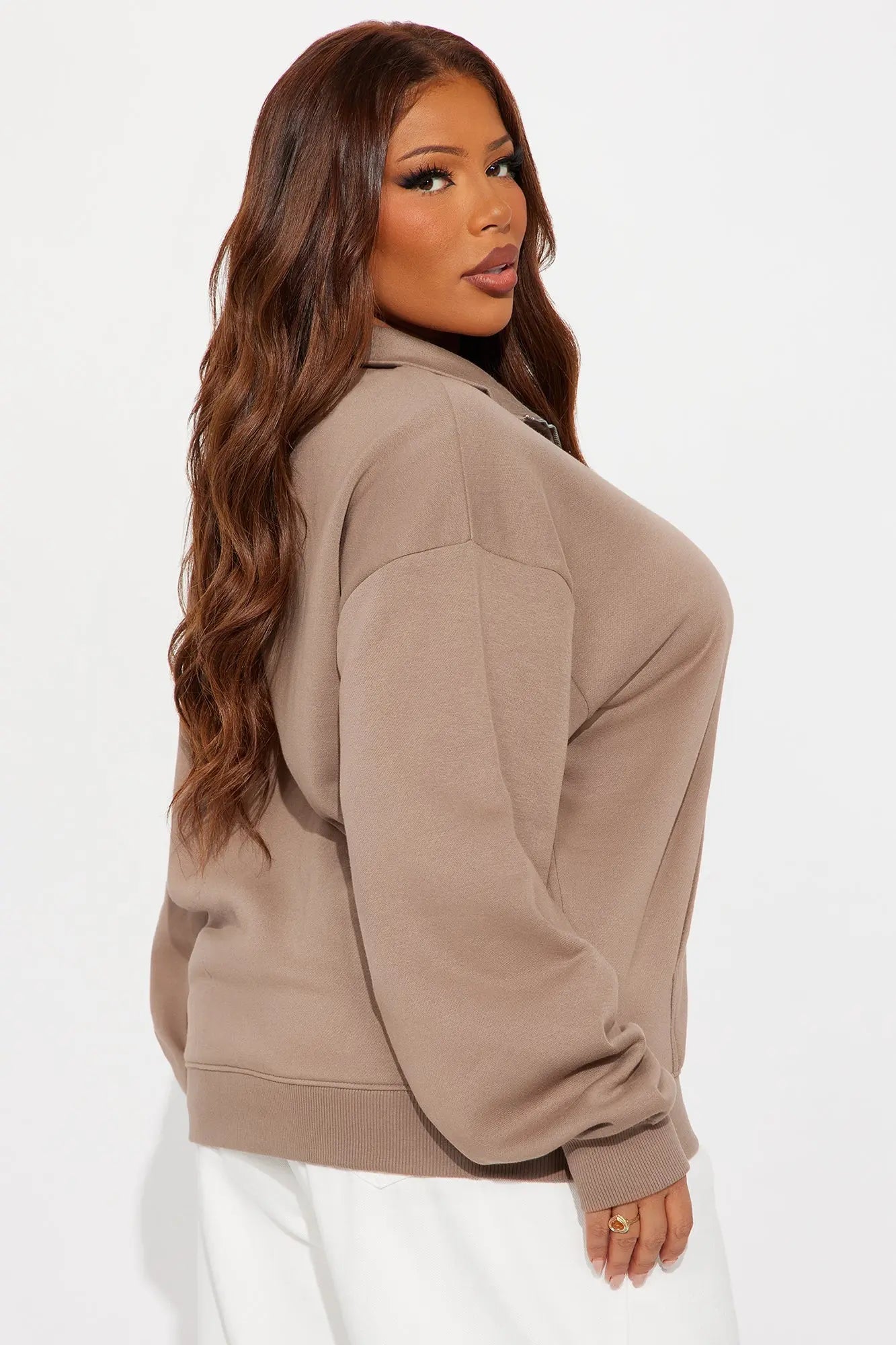 Stole My Ex Boyfriend's Oversized Quarter Zip Sweatshirt - Mocha 