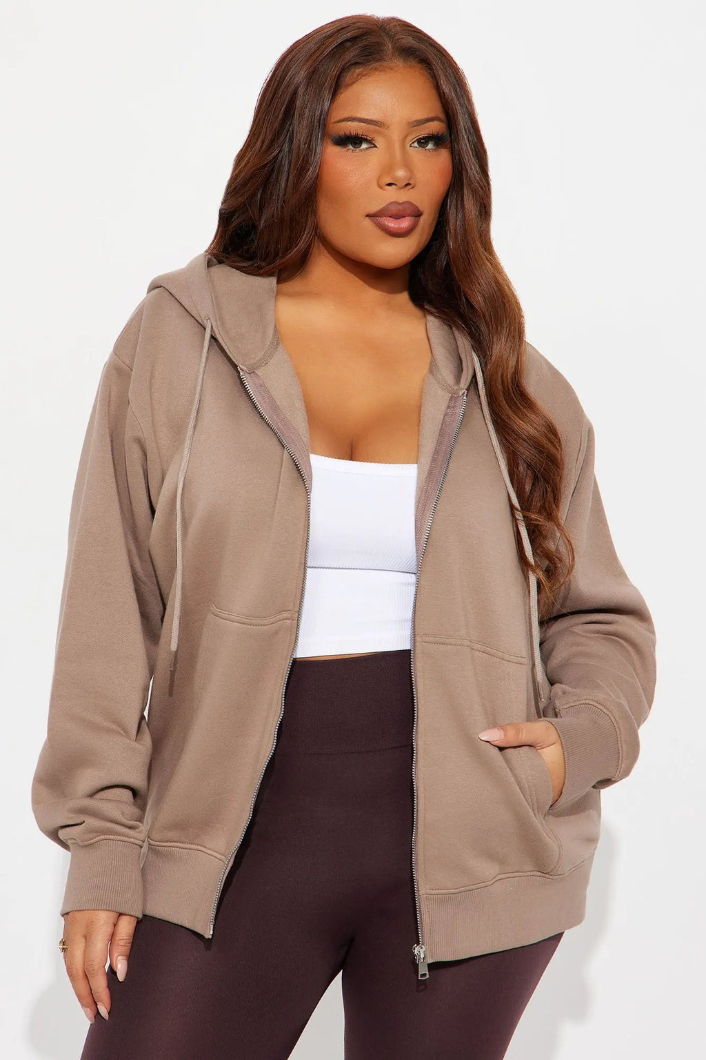 Stole My Ex Boyfriend's Oversized Zip Up Hoodie - Mocha 