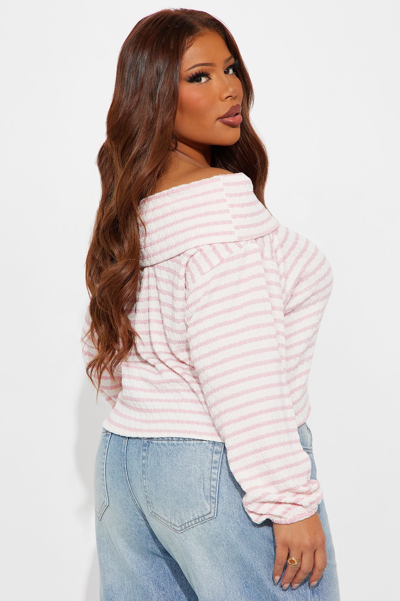 Swan Long Sleeve Off Shoulder Top - Pink/combo