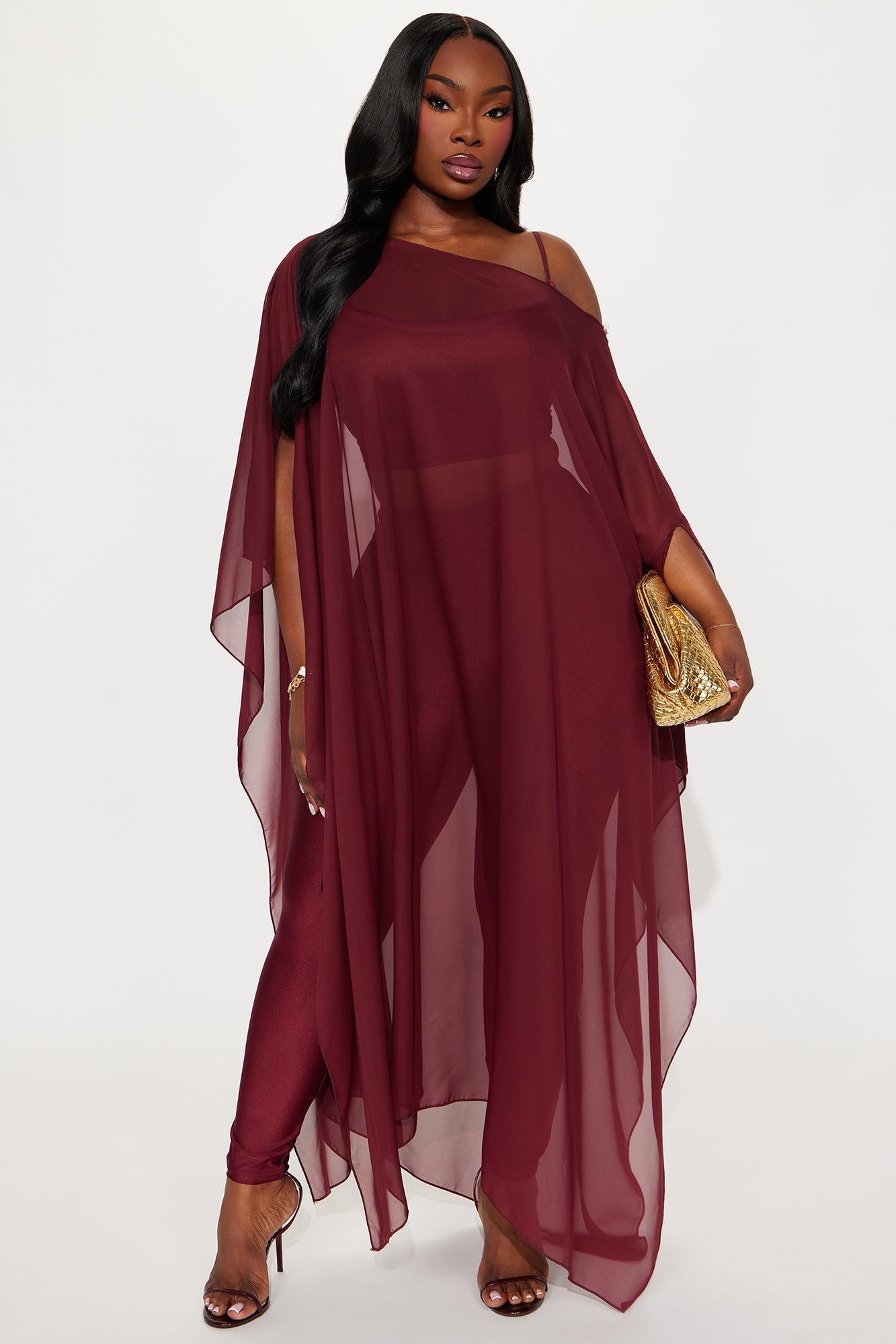 Just A Glimpse Draped 3 Piece Pant Set - Burgundy