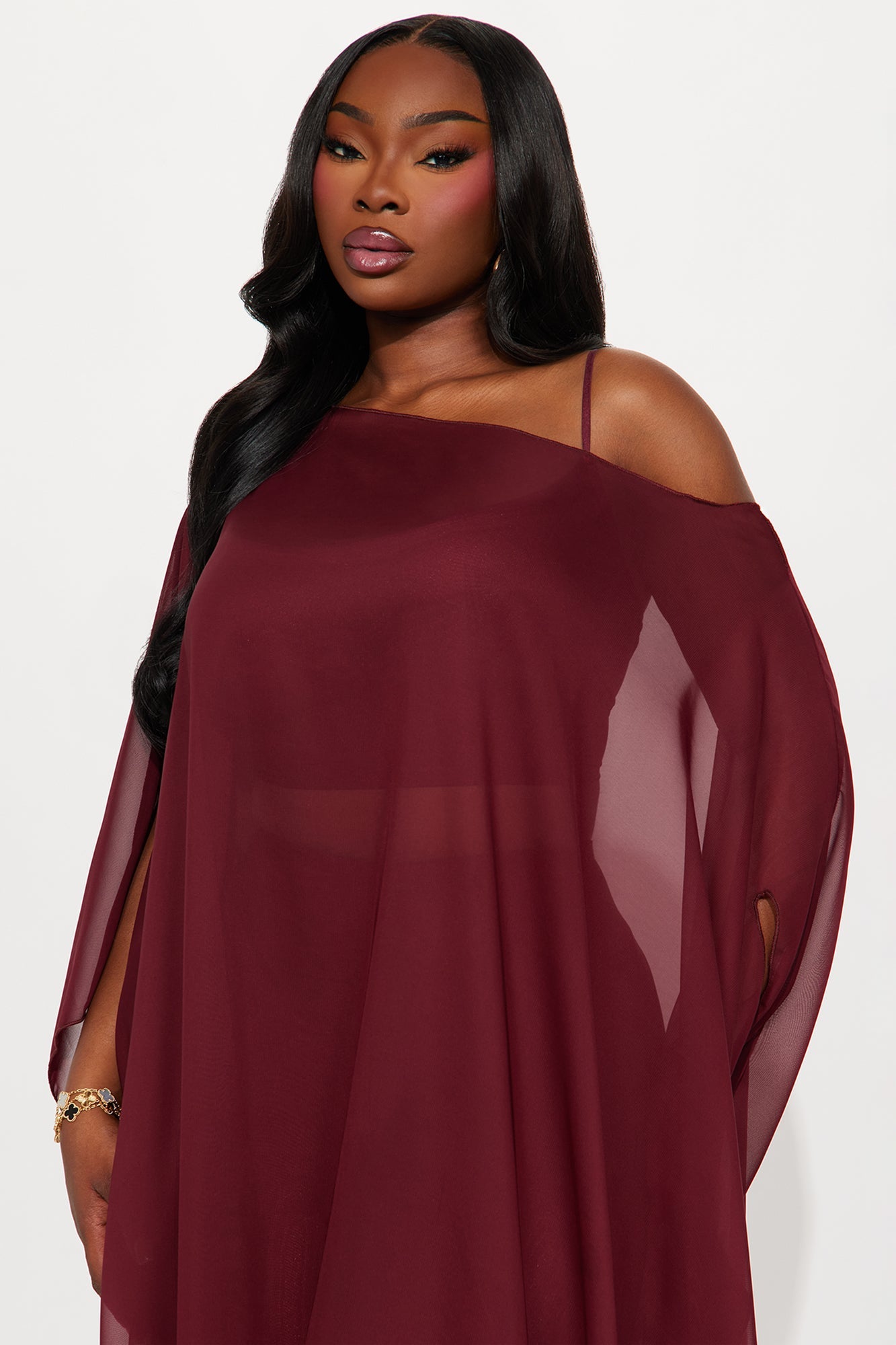 Just A Glimpse Draped 3 Piece Pant Set - Burgundy