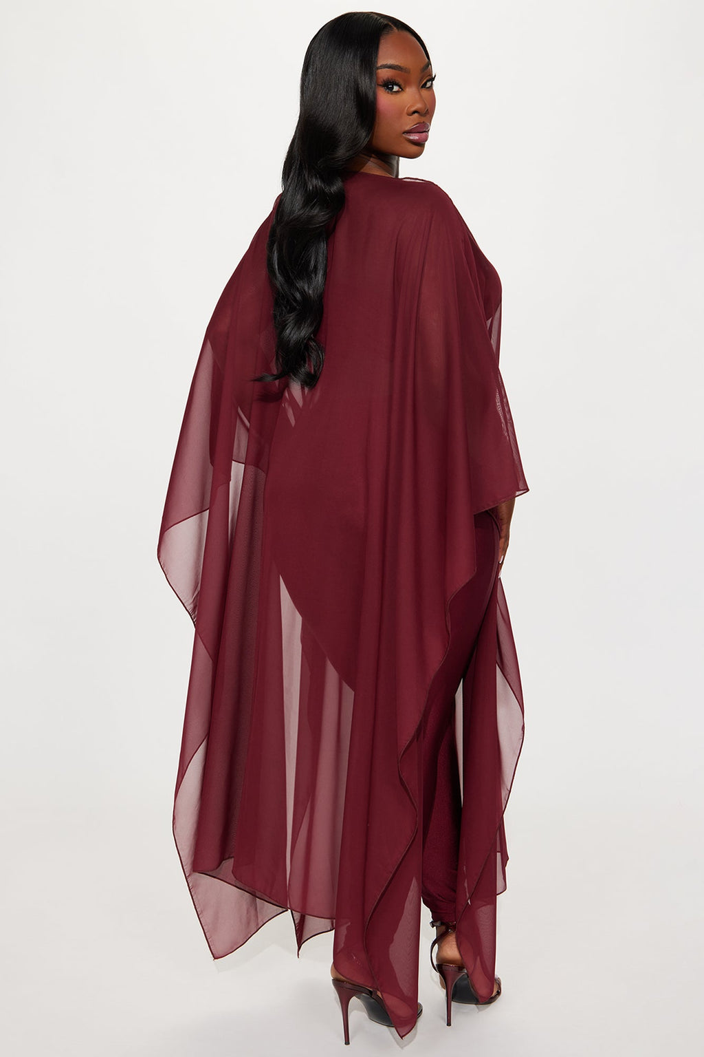 Just A Glimpse Draped 3 Piece Pant Set - Burgundy