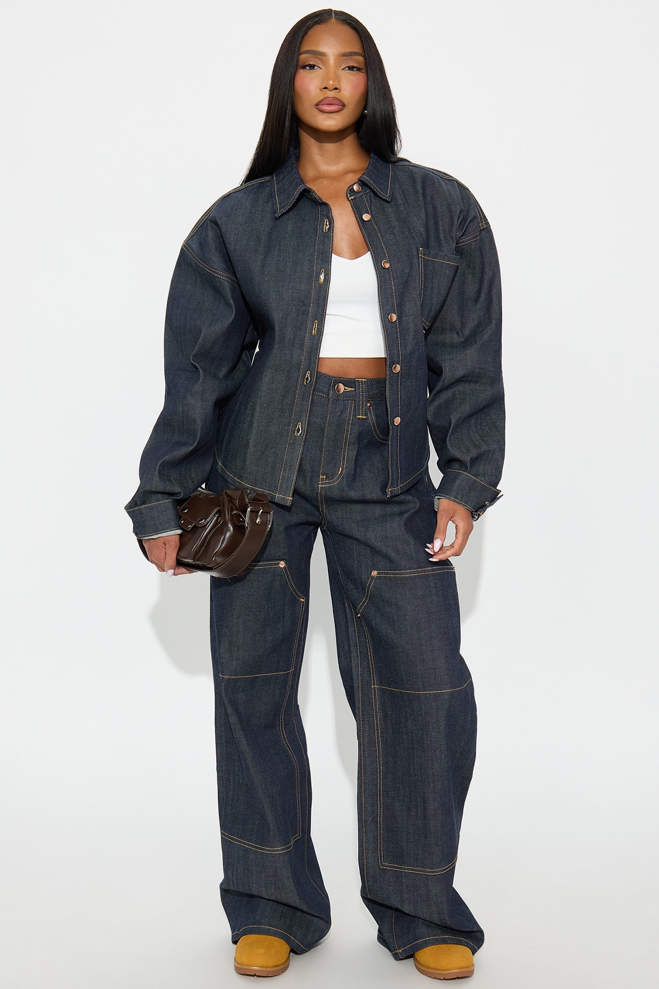 Premium Selvedge Utility Straight Leg Jeans - Dark Denim